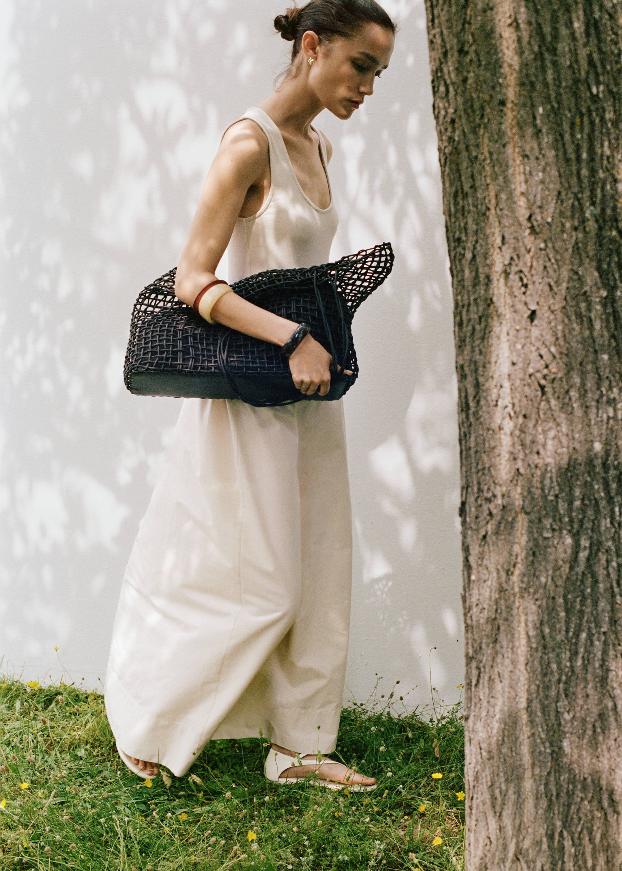 Robe évasée tissu combiné - Détail de l'article 7, Écru. Ref: 17031219-00.