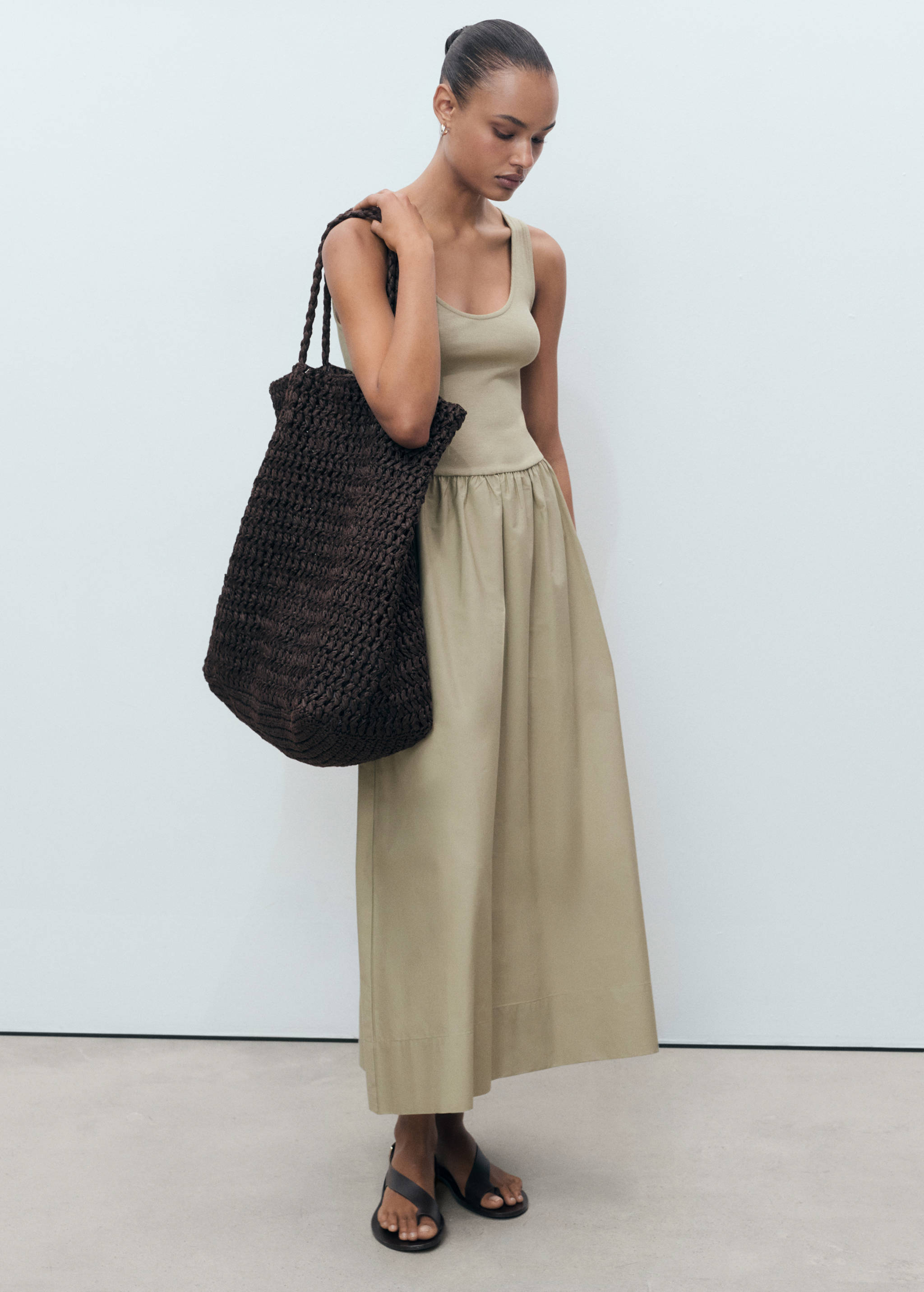 Robe évasée tissu combiné - Plan général