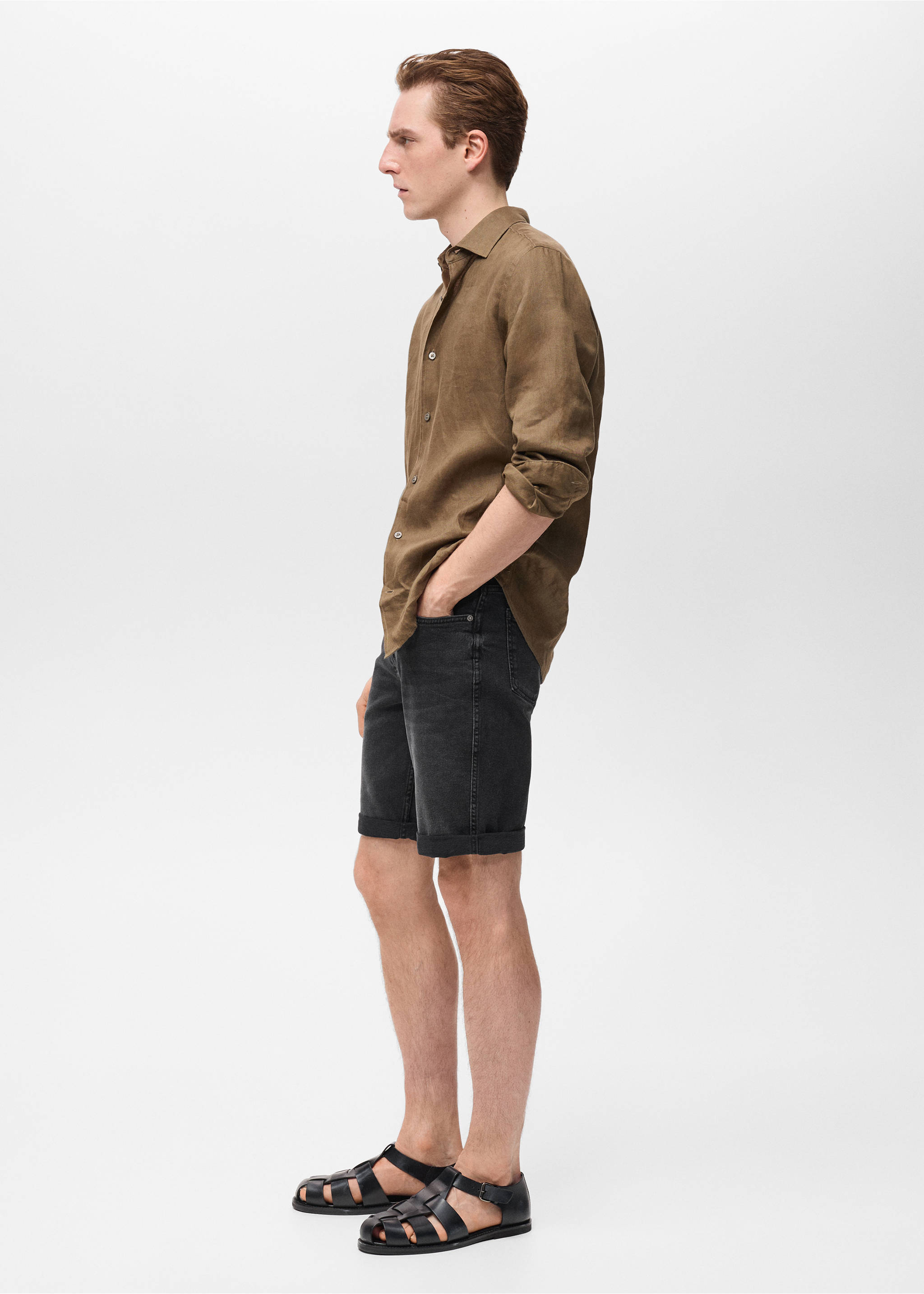 Bermuda en jean slim fit - Détail de l'article 2, Black denim. Ref: 17031223-00.