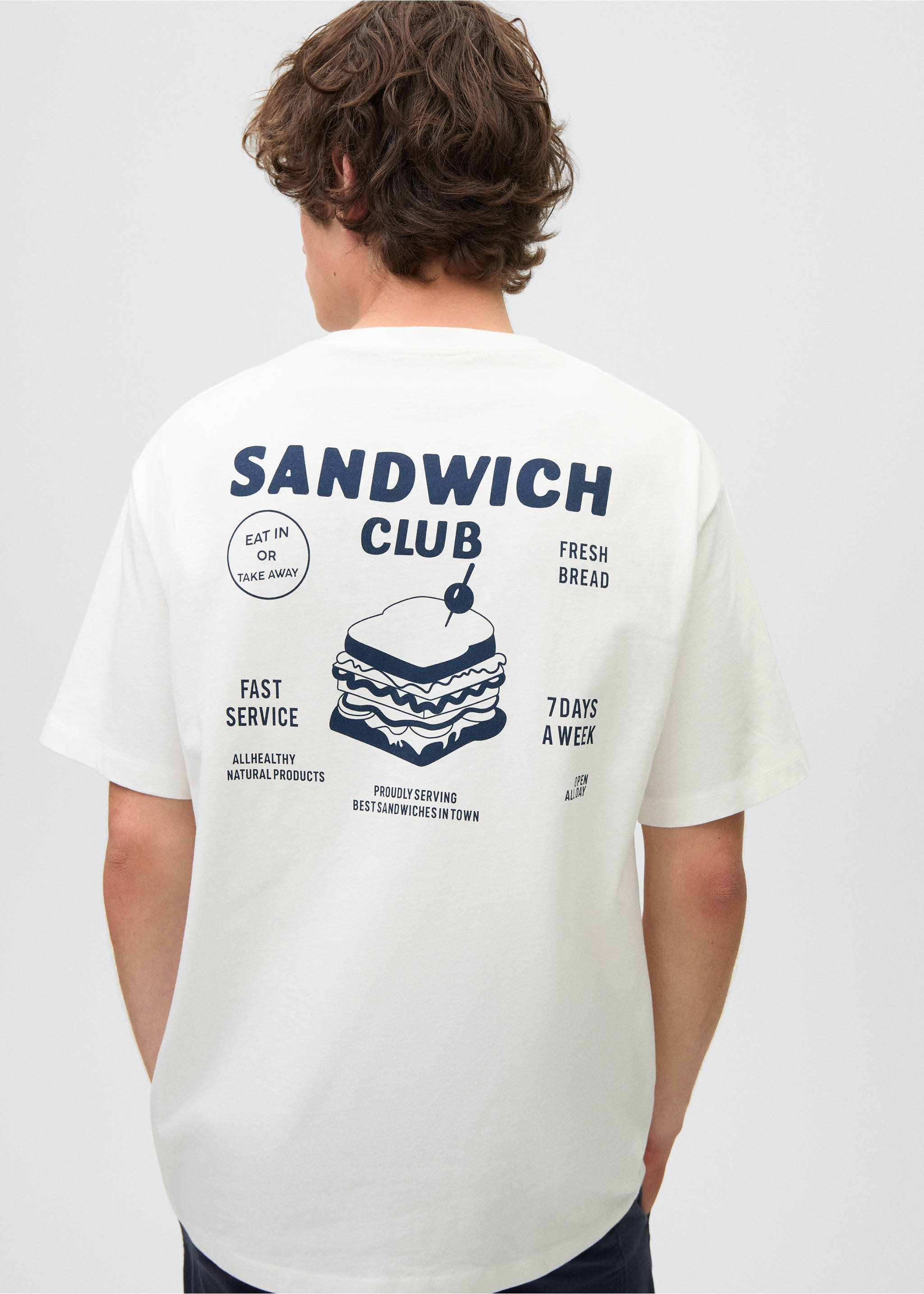 Kurzärmliges Print-T-Shirt - Rückseite des Artikels, Cremeweiß. Ref: 17031225-00.