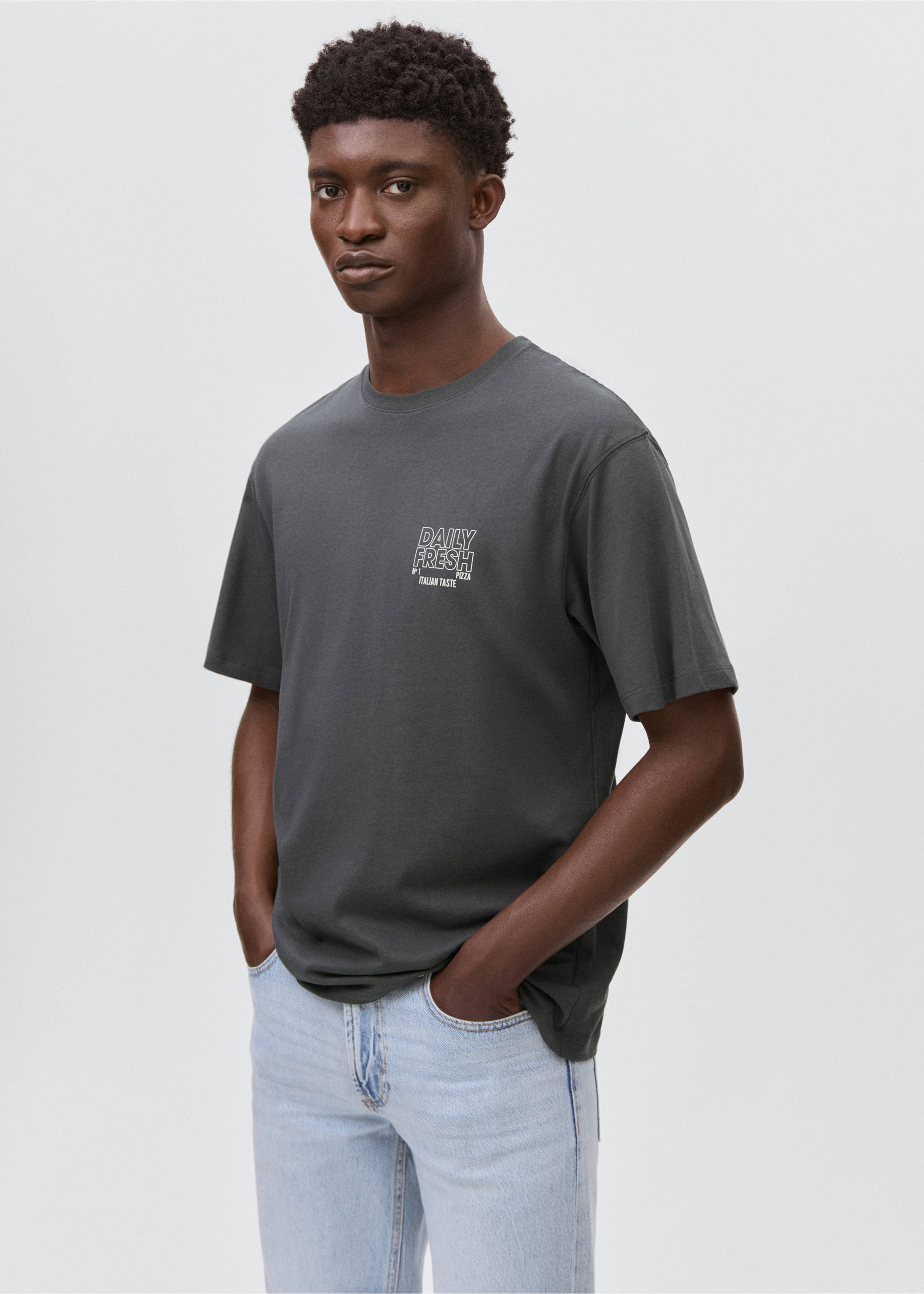 Kurzärmliges Print-T-Shirt - Mittlere Ansicht, Anthrazit. Ref: 17031226-00.