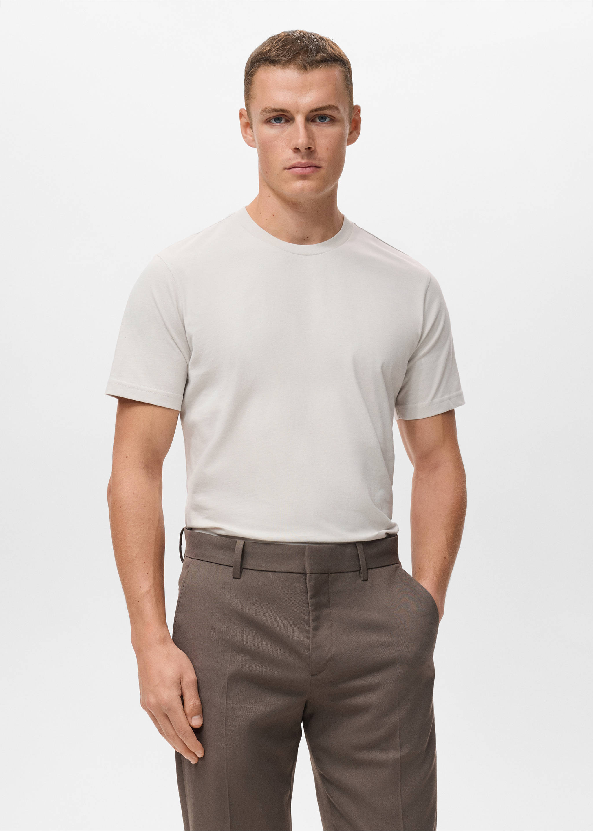 100% cotton slim-fit t-shirt - Medium plane, Ice Grey. Ref: 17031230-00.