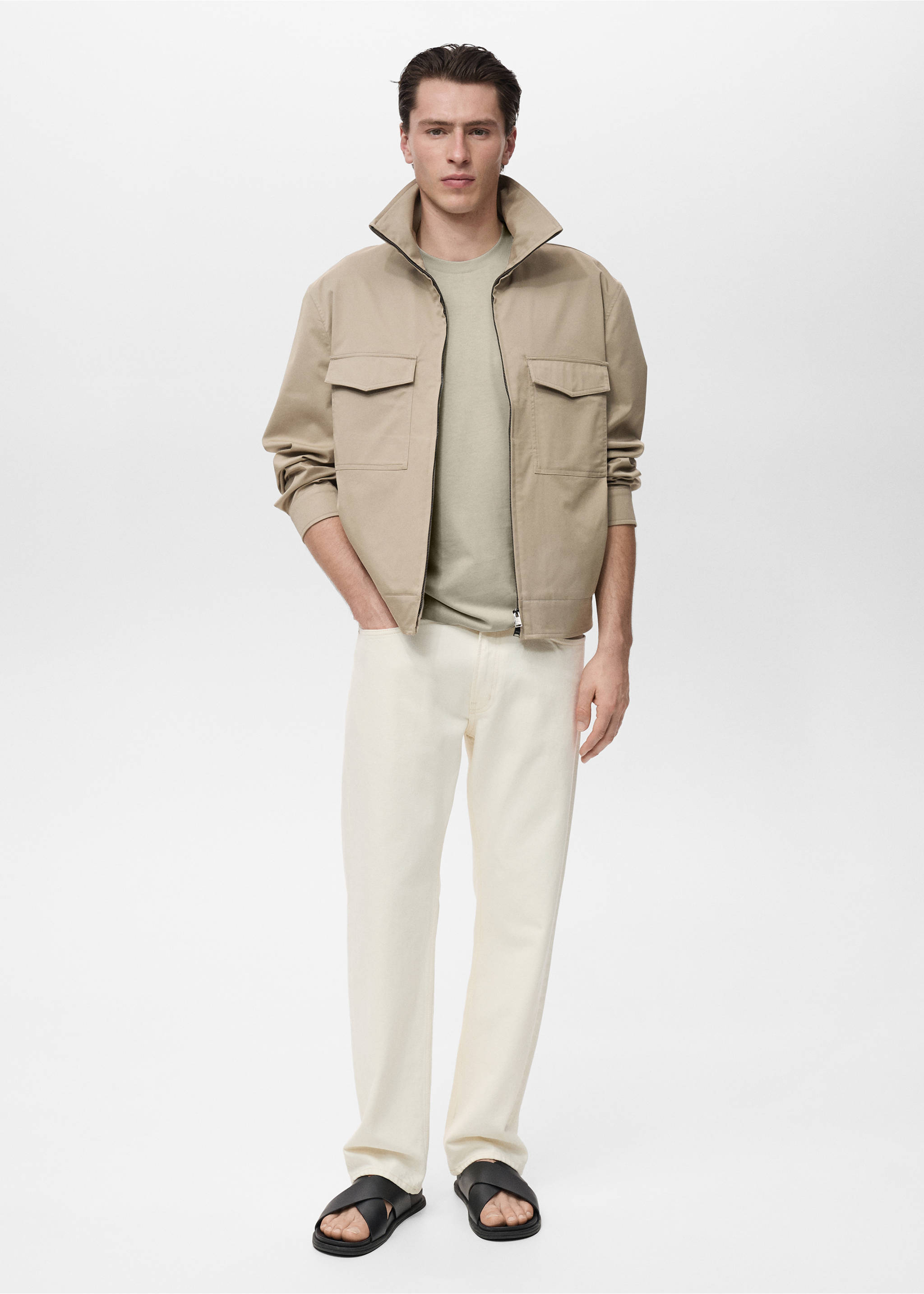 T-shirt slim fit de 100% algodão - Plano geral, Areia. Ref: 17031230-00.