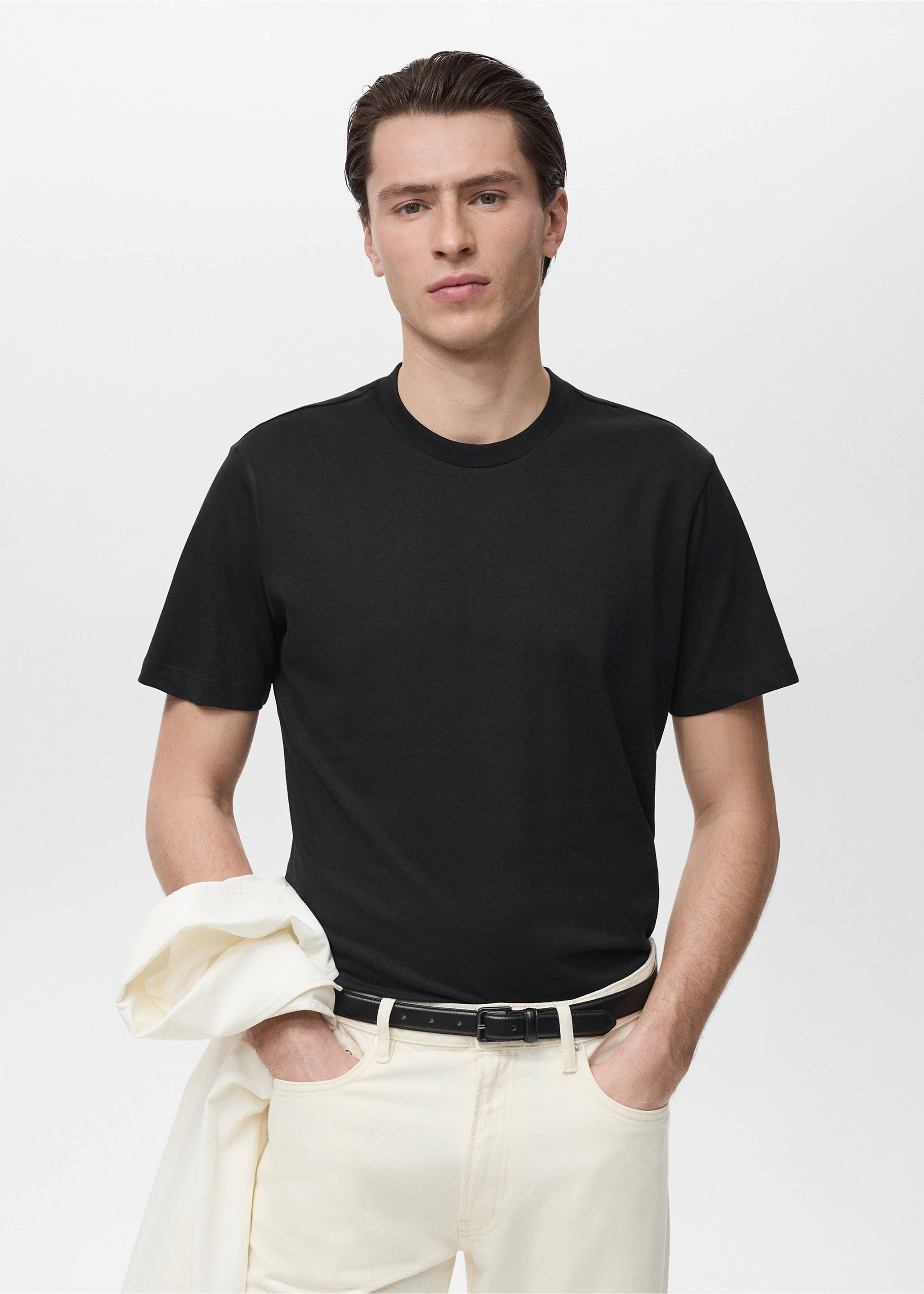 100% cotton slim-fit t-shirt - Medium plane, Black. Ref: 17031230-00.