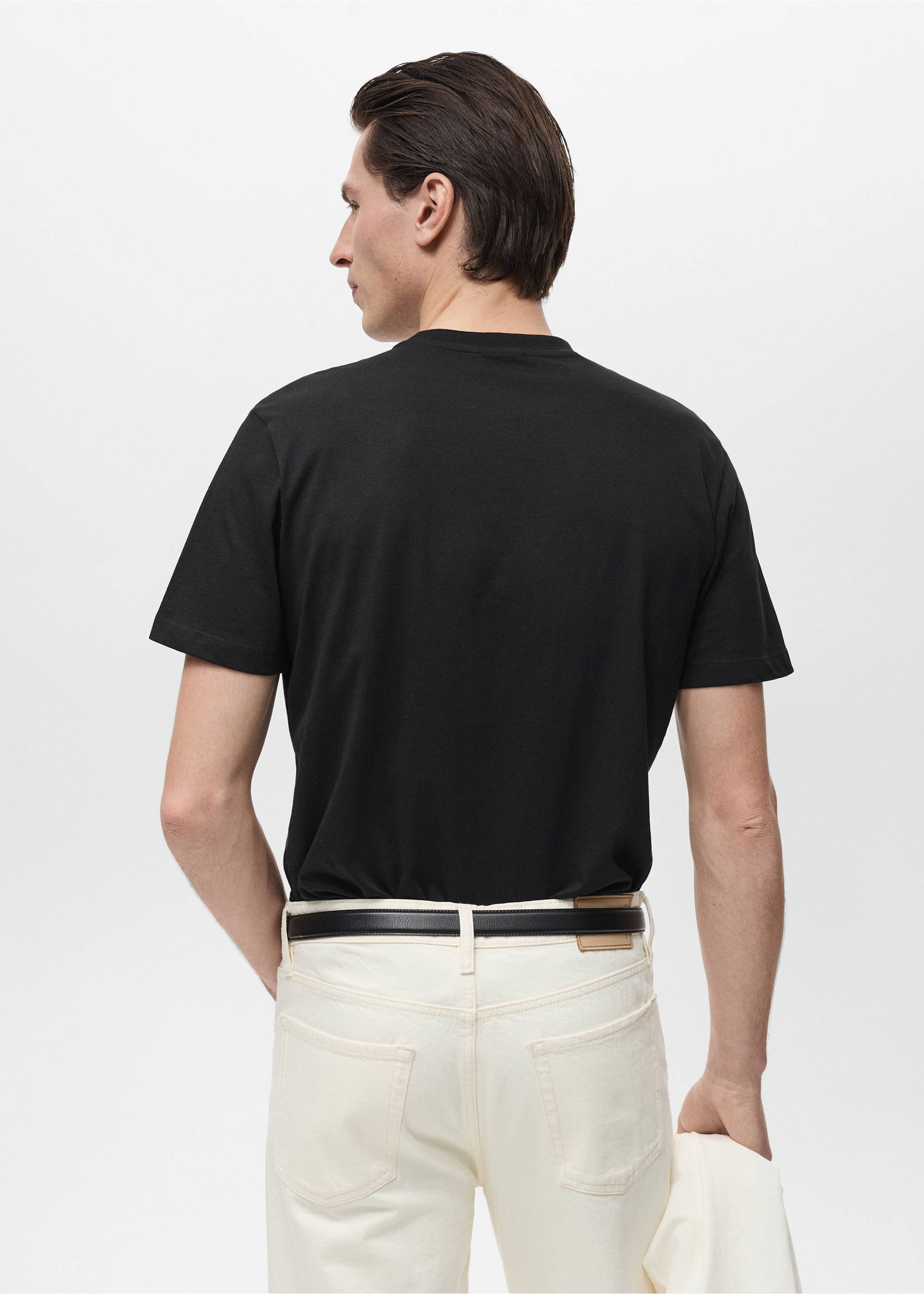 100% cotton slim-fit t-shirt - Reverse of the article, Black. Ref: 17031230-00.