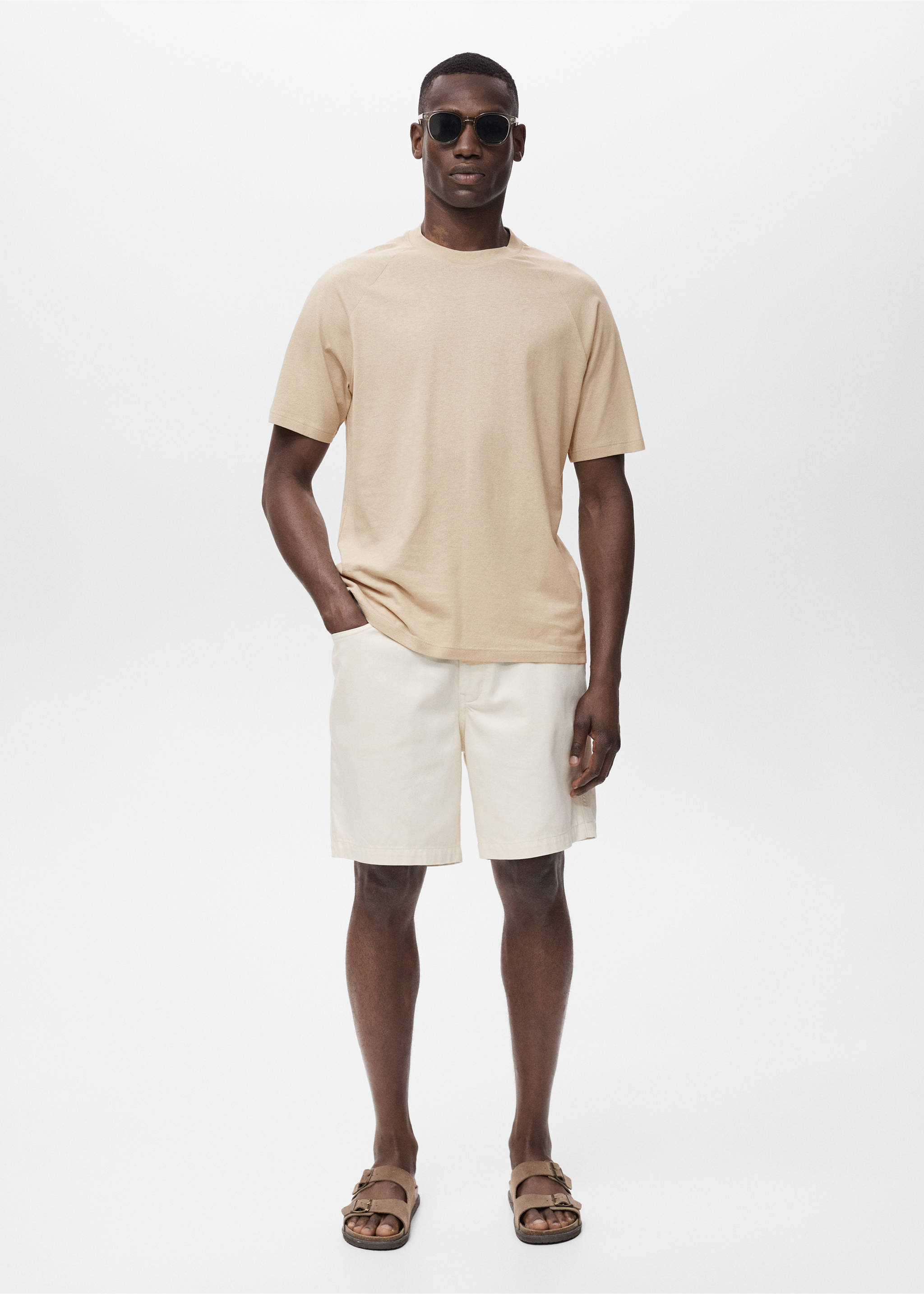 Relaxed-Fit-T-Shirt aus Baumwolle mit Leinen - Allgemeine Ansicht, Beige. Ref: 17031231-00.
