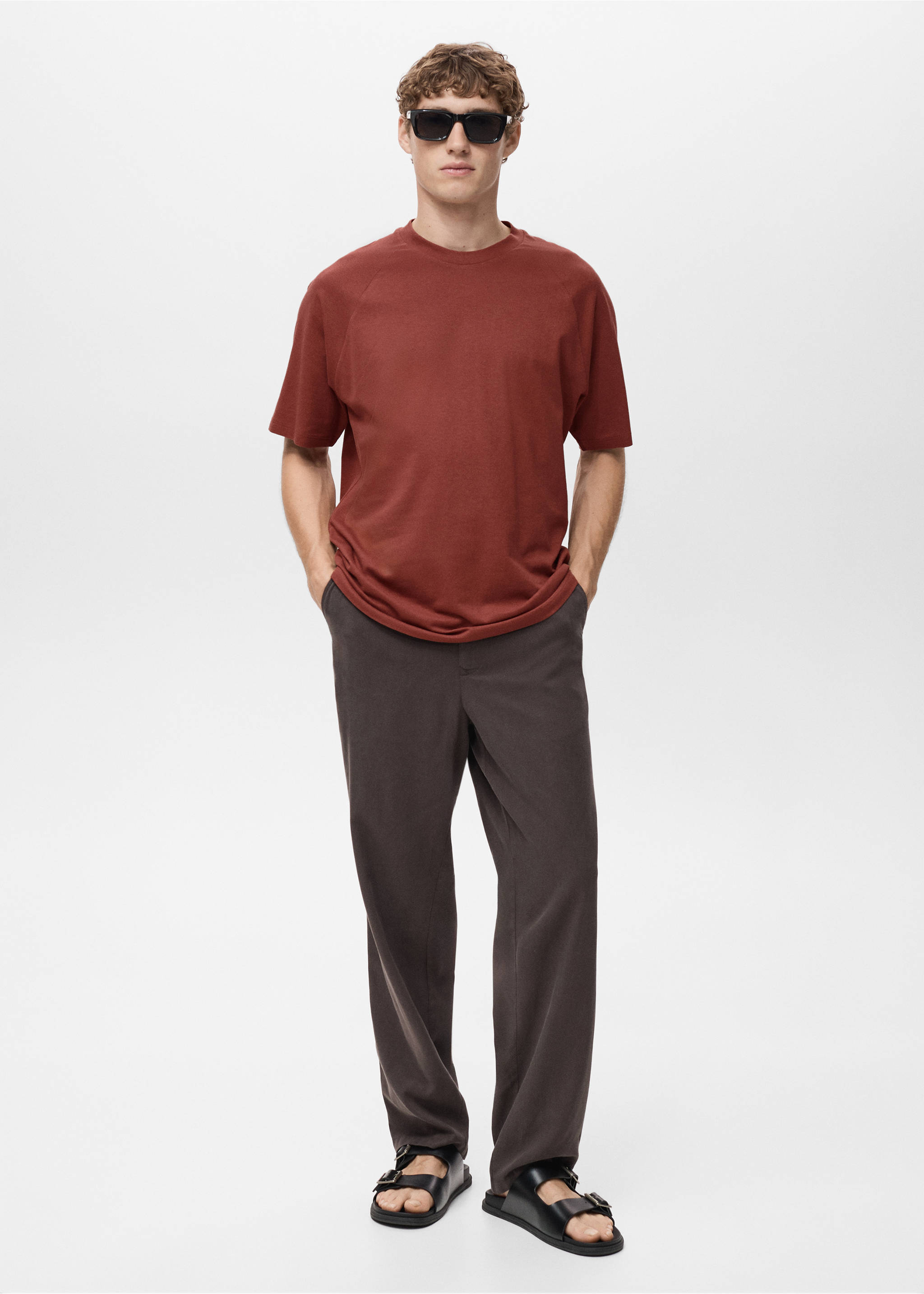 Relaxed-Fit-T-Shirt aus Baumwolle mit Leinen - Allgemeine Ansicht, Bräunliches Orange. Ref: 17031231-00.