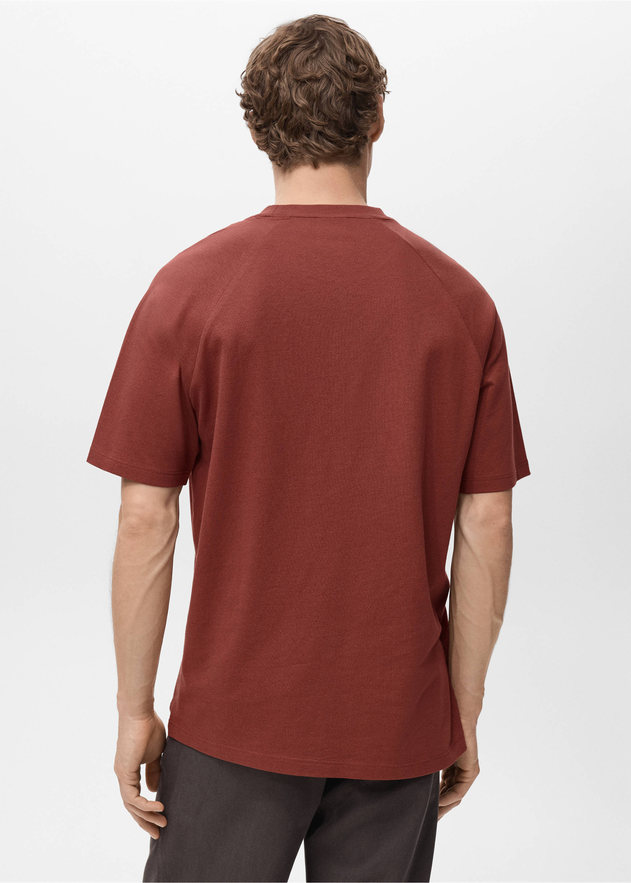 Relaxed-Fit-T-Shirt aus Baumwolle mit Leinen - Rückseite des Artikels, Bräunliches Orange. Ref: 17031231-00.