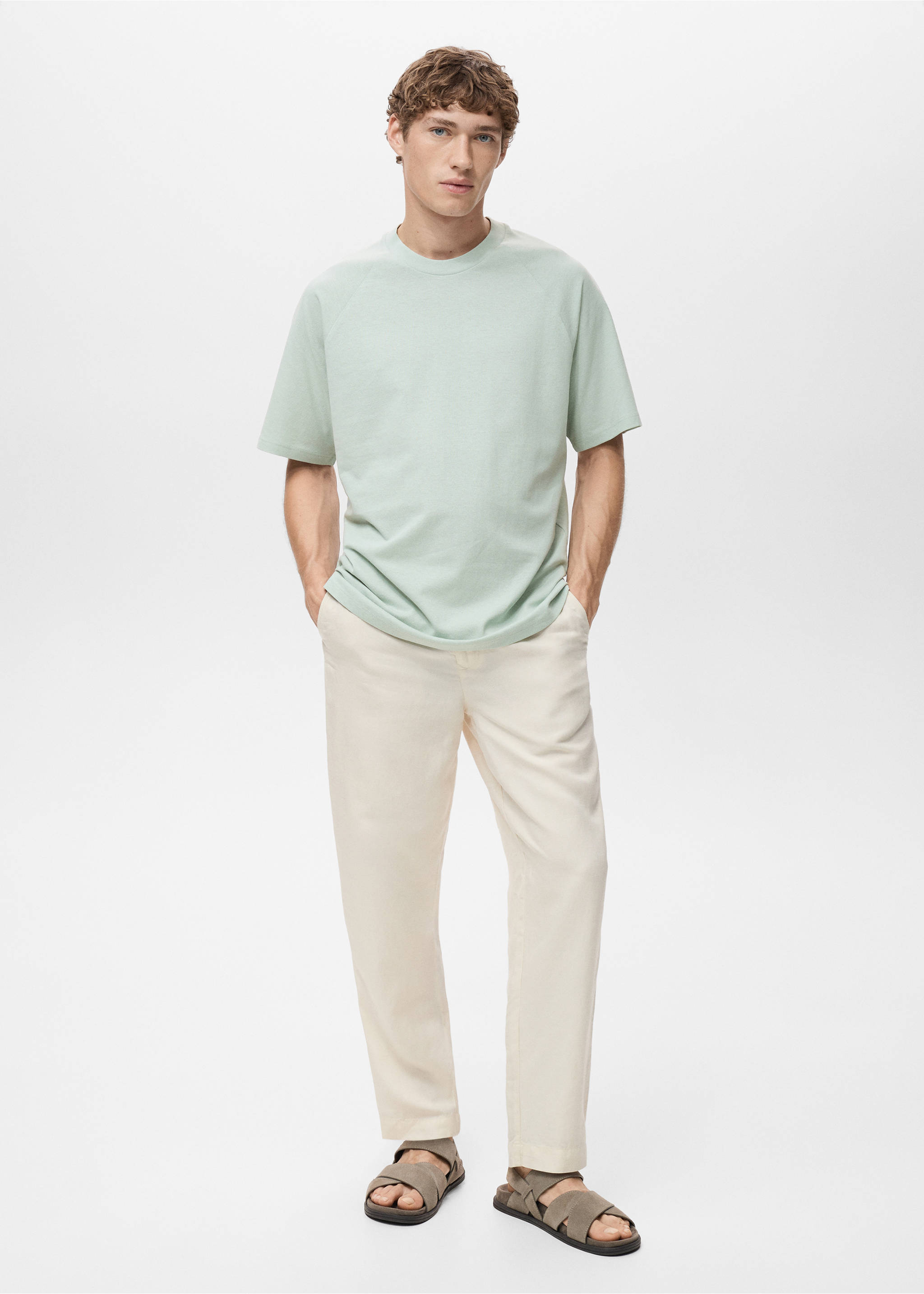 Relaxed-Fit-T-Shirt aus Baumwolle mit Leinen - Allgemeine Ansicht, Wassergrün. Ref: 17031231-00.