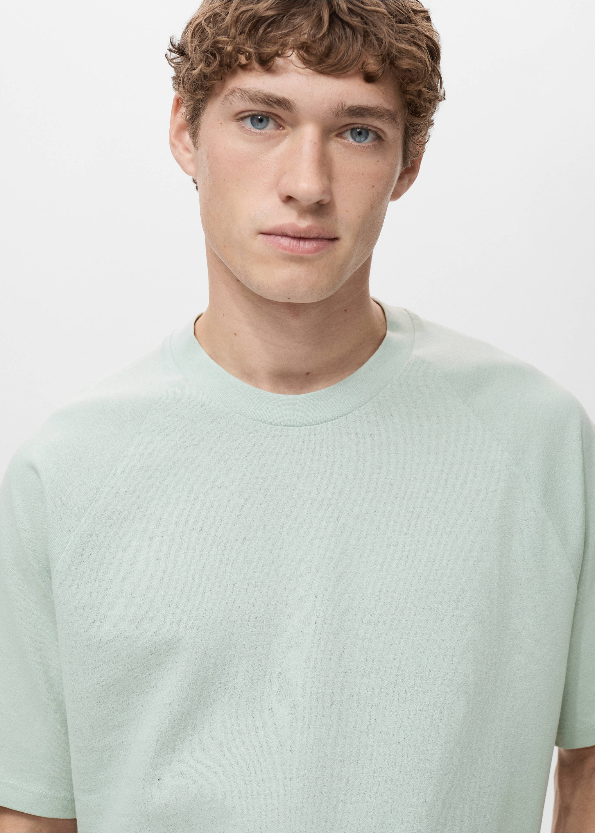 Relaxed-Fit-T-Shirt aus Baumwolle mit Leinen - Detail des Artikels 1, Wassergrün. Ref: 17031231-00.