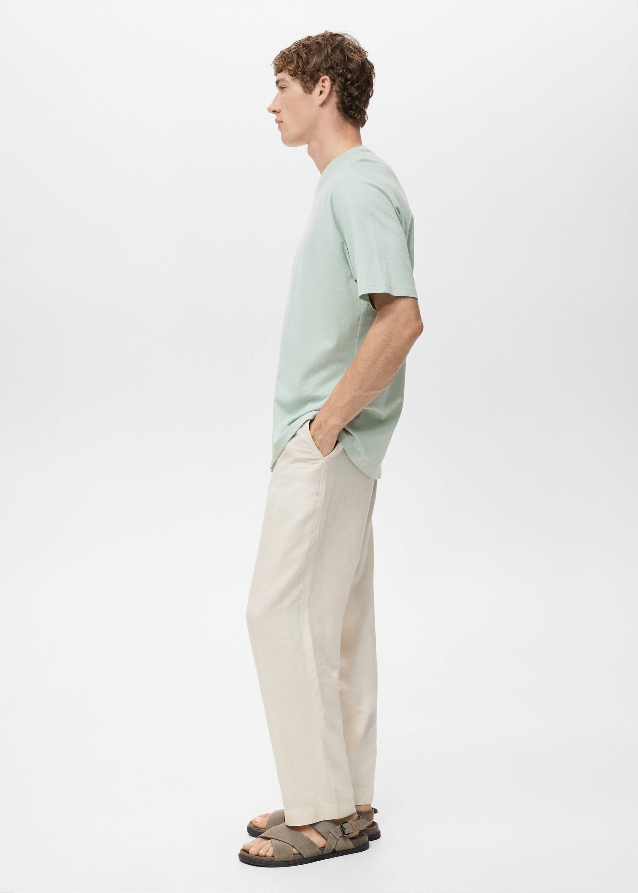 Relaxed-Fit-T-Shirt aus Baumwolle mit Leinen - Detail des Artikels 2, Wassergrün. Ref: 17031231-00.