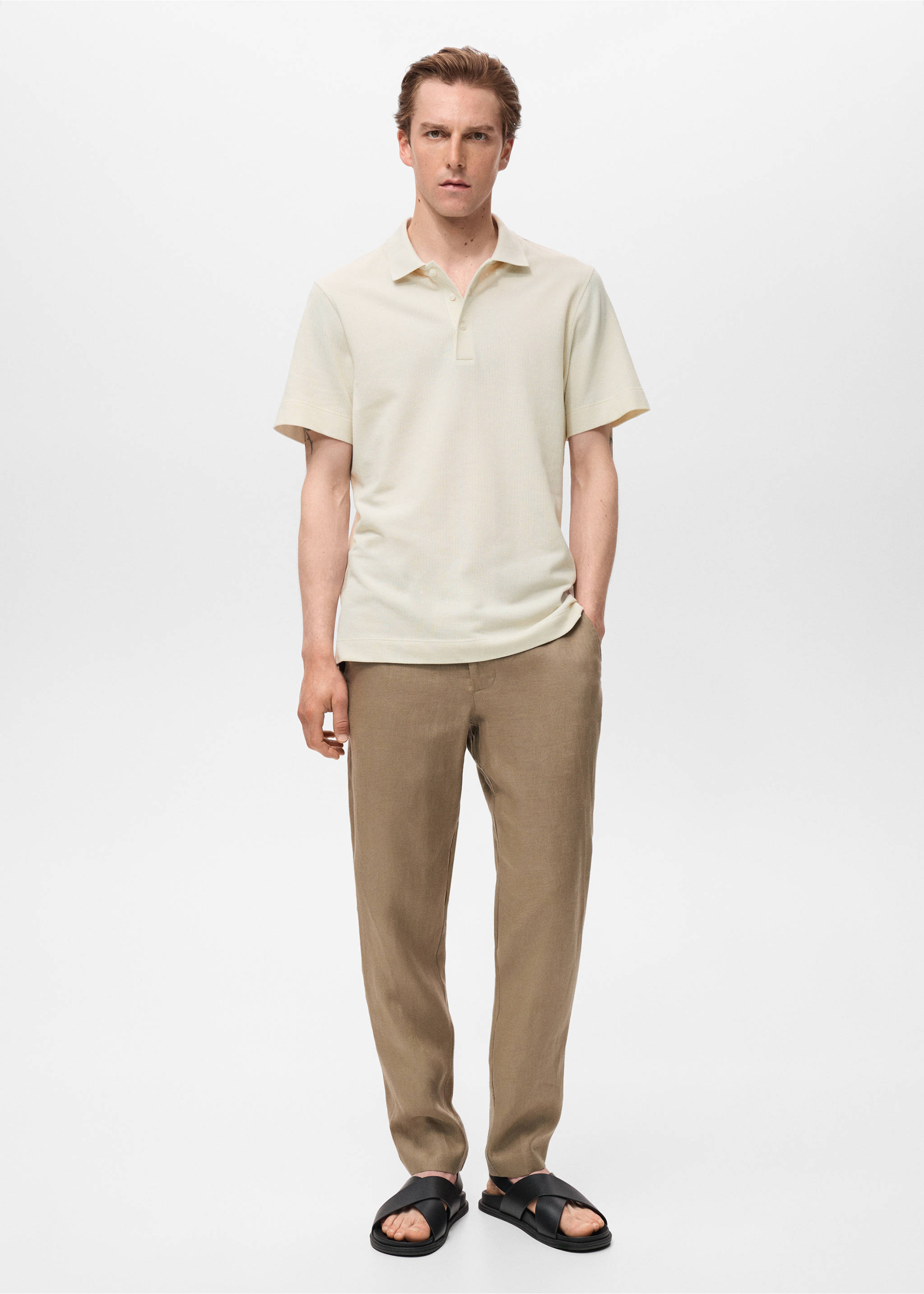 Fine rib-knit polo shirt - General plane, Ivory White. Ref: 17031232-00.
