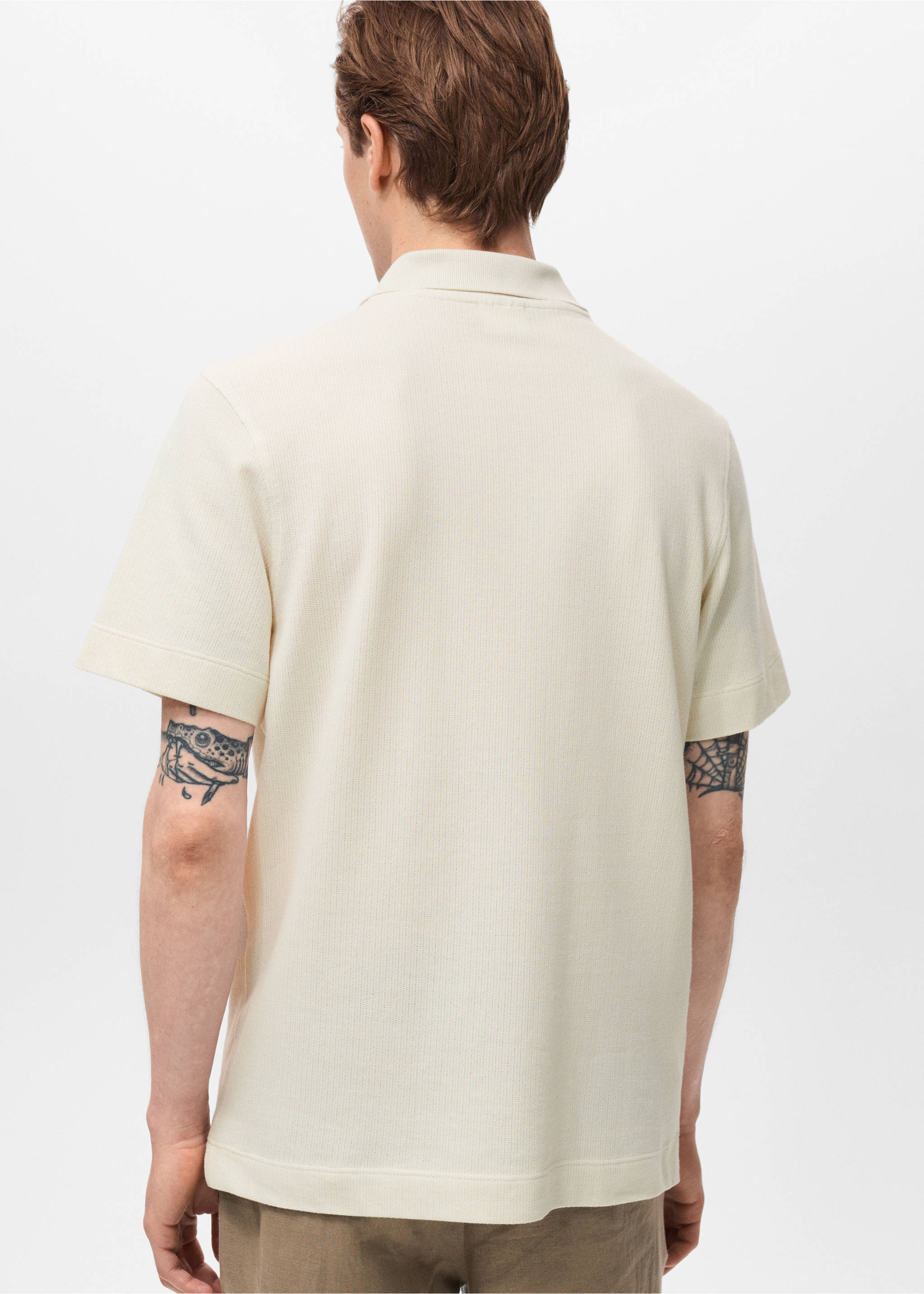 Fine rib-knit polo shirt - Reverse of the article, Ivory White. Ref: 17031232-00.