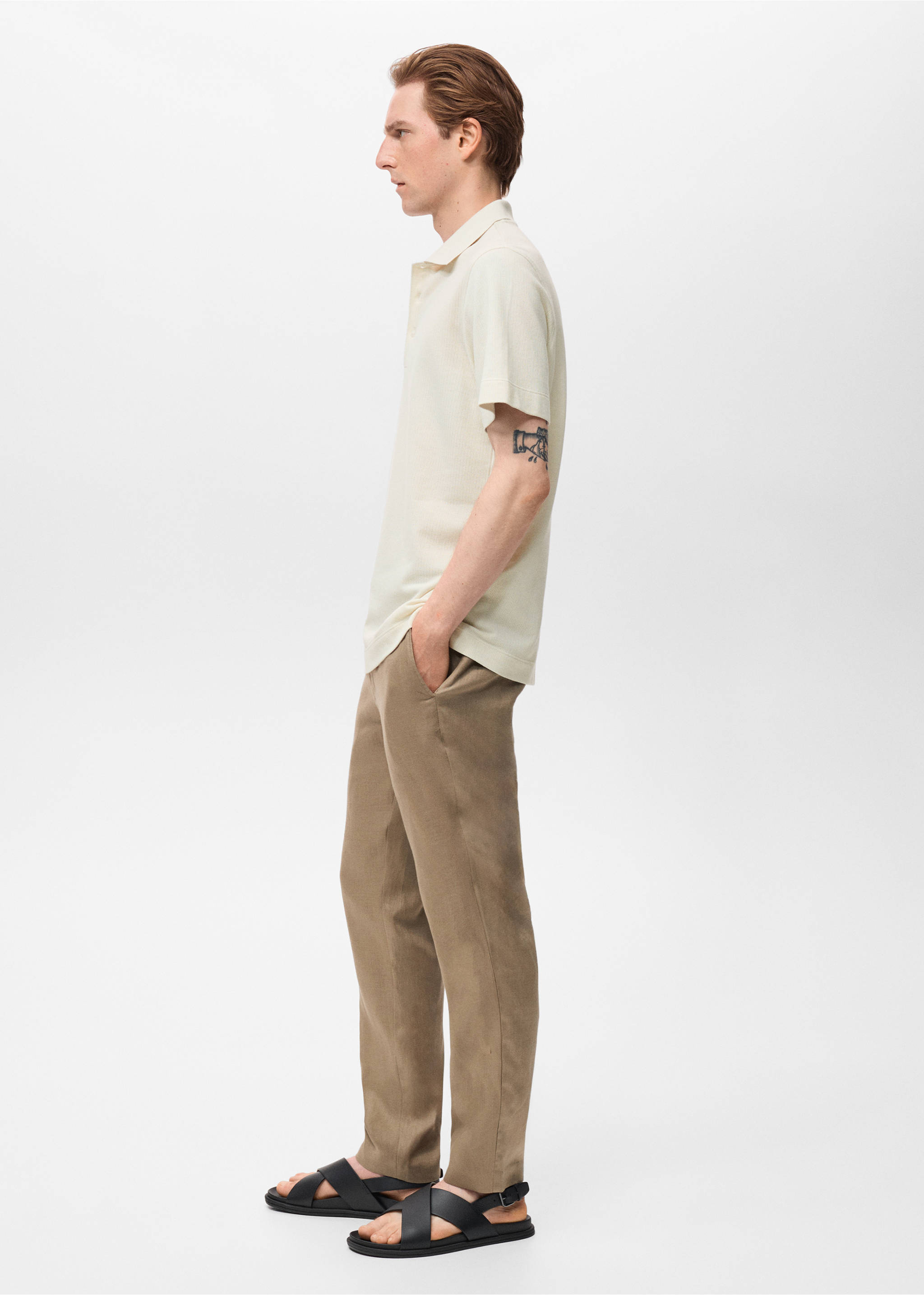 Fine rib-knit polo shirt - Details of the article 2, Ivory White. Ref: 17031232-00.