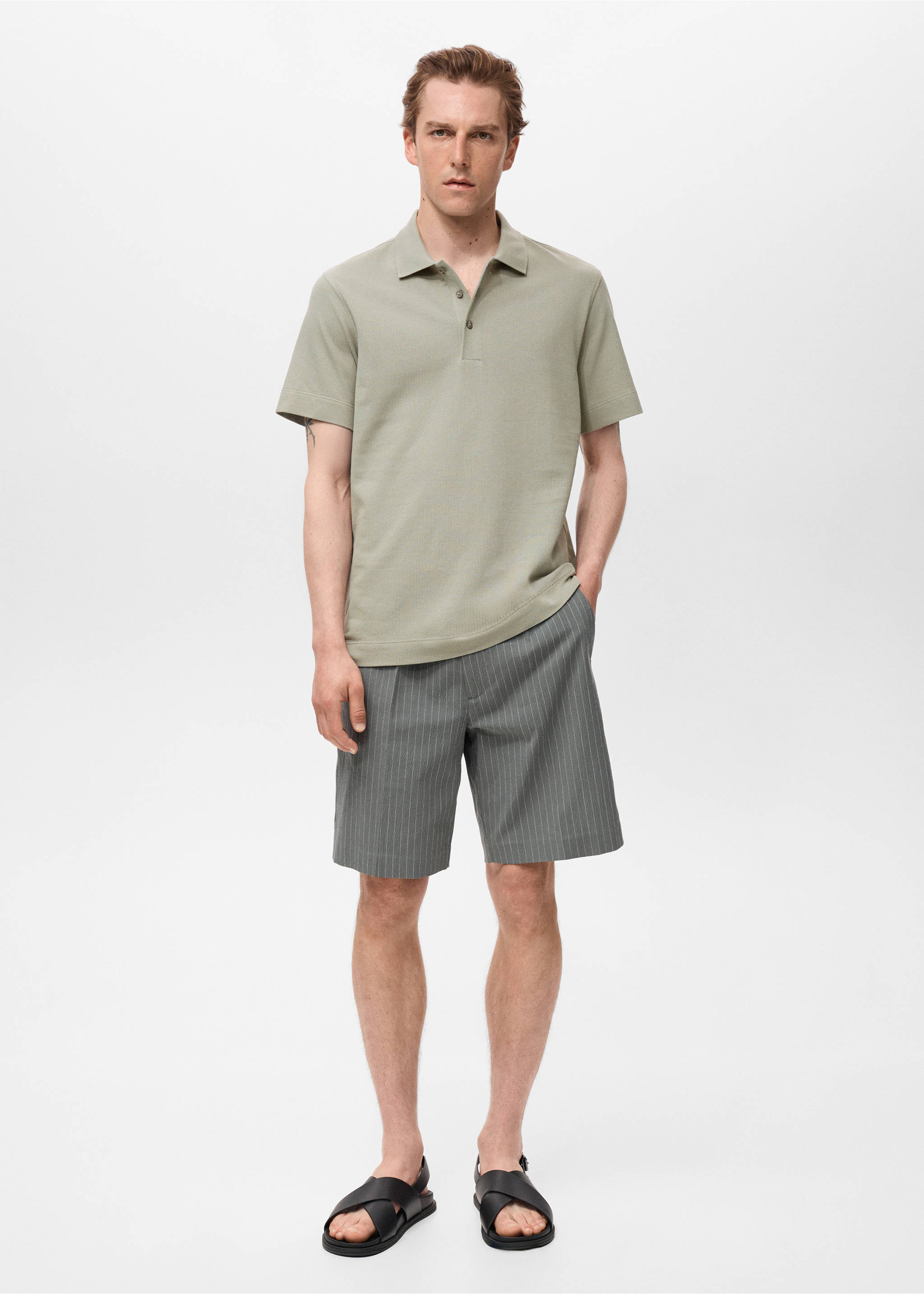 Fine rib-knit polo shirt - General plane, Mint Green. Ref: 17031232-00.