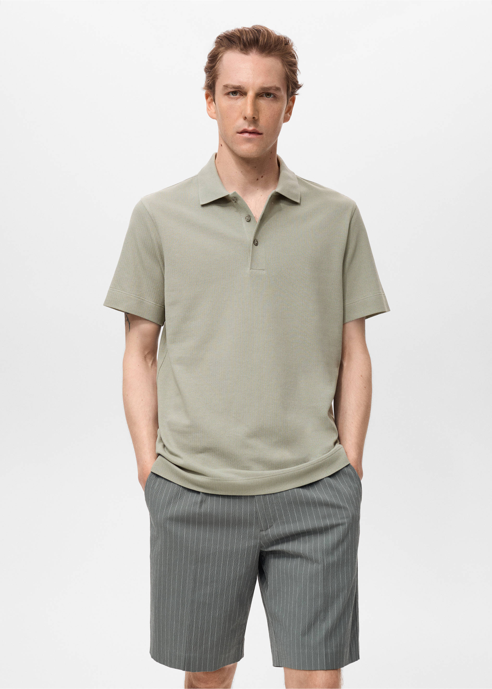 Fine rib-knit polo shirt - Medium plane, Mint Green. Ref: 17031232-00.