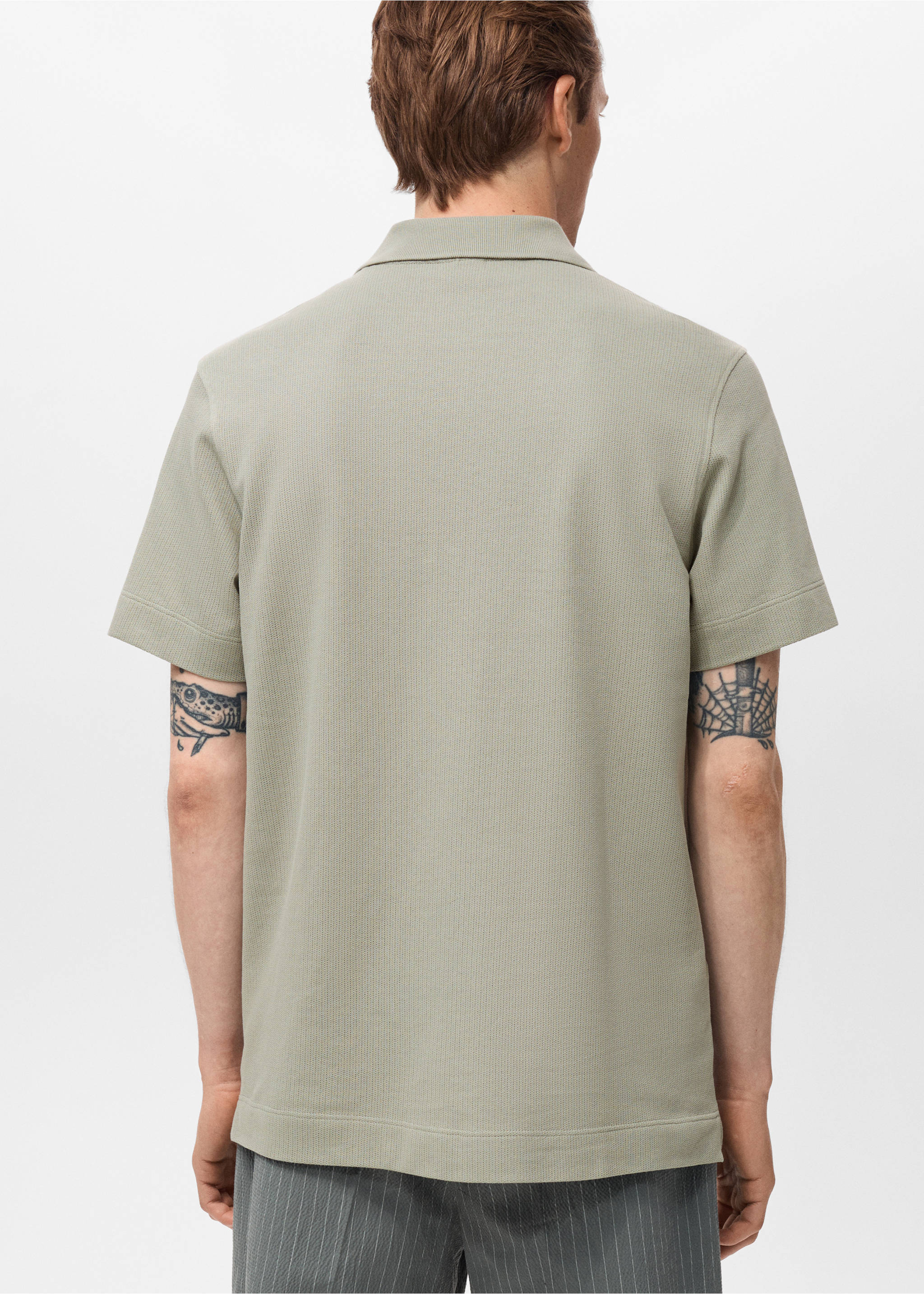Fine rib-knit polo shirt - Reverse of the article, Mint Green. Ref: 17031232-00.