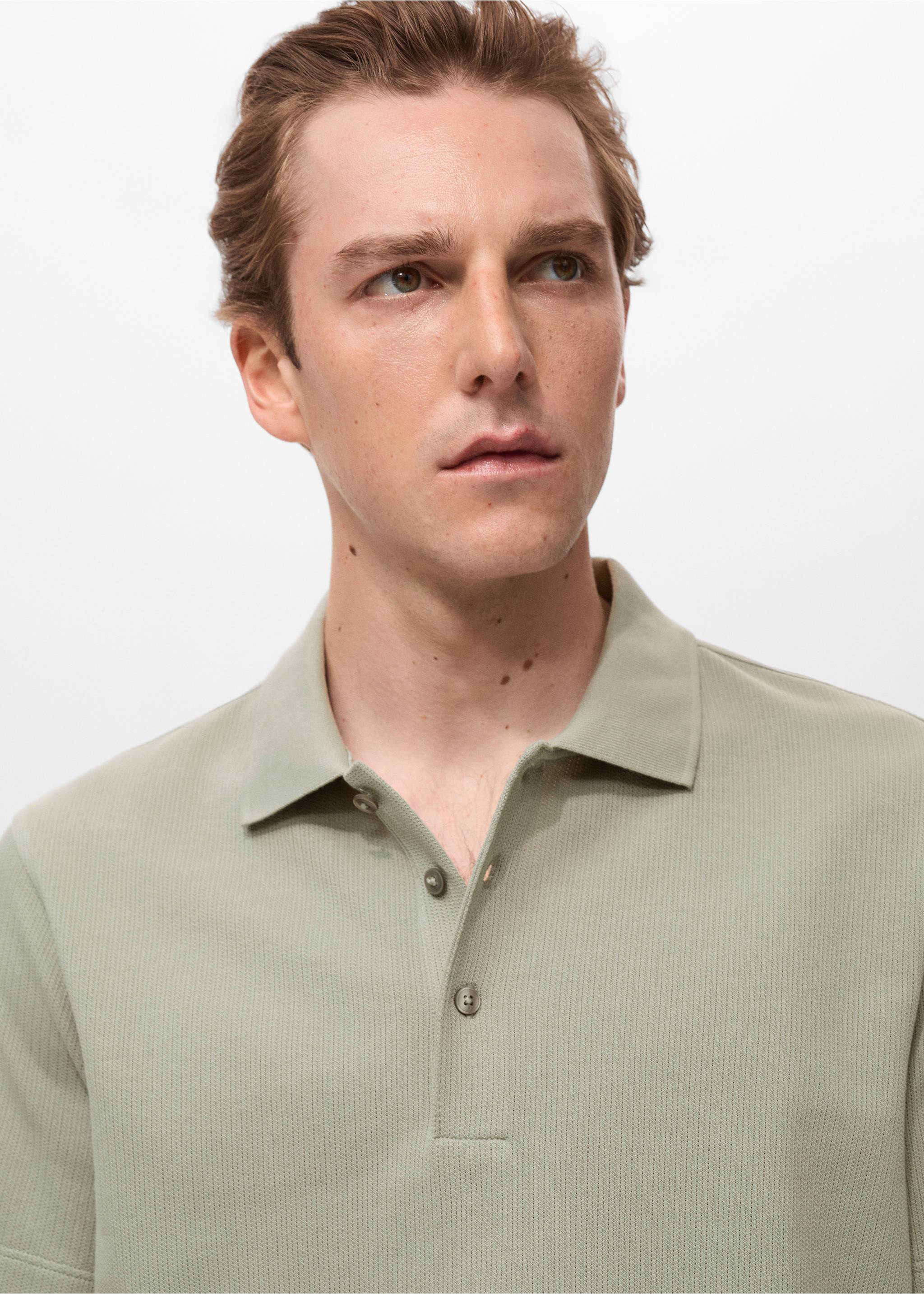 Fine rib-knit polo shirt - Details of the article 1, Mint Green. Ref: 17031232-00.