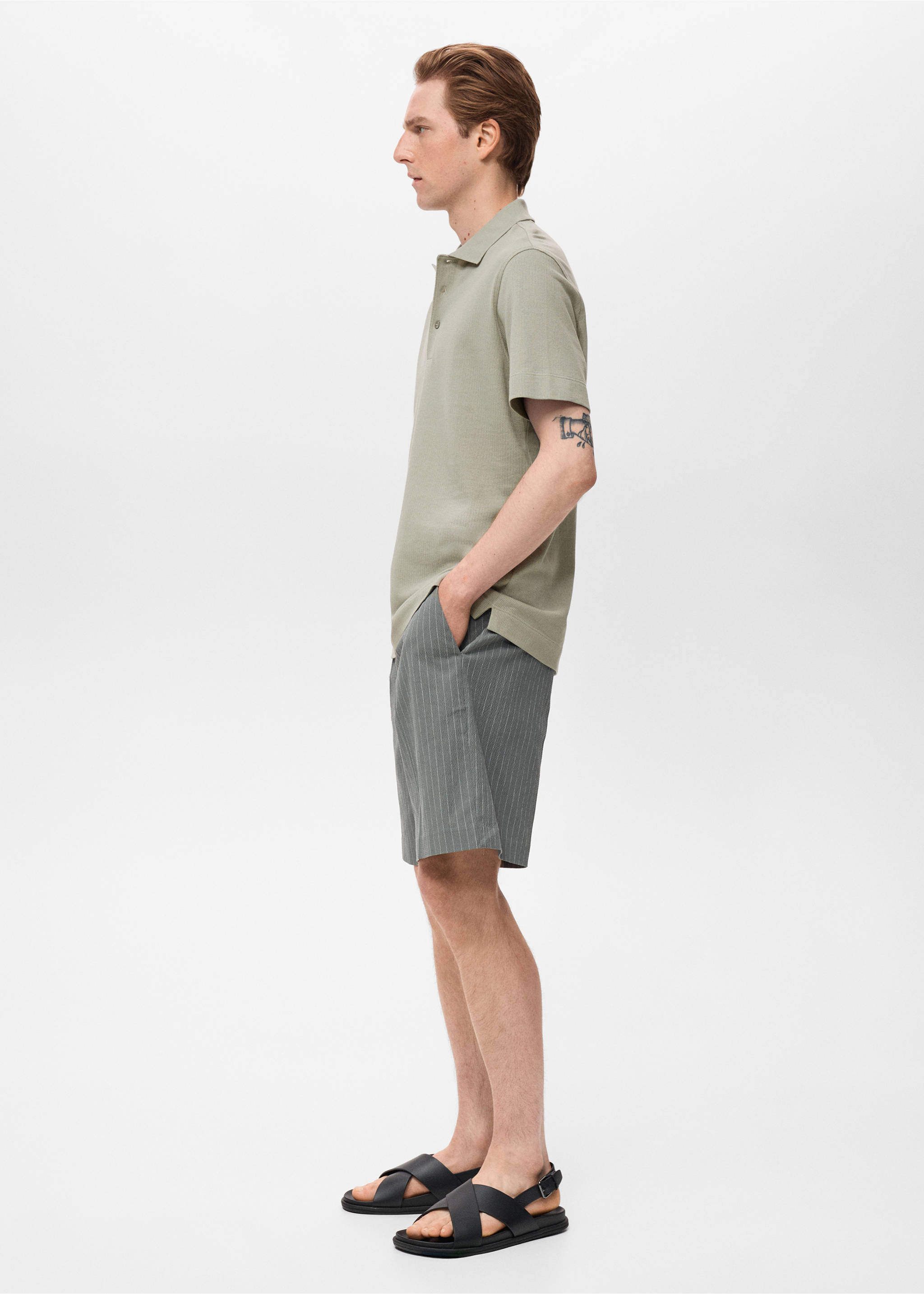 Fine rib-knit polo shirt - Details of the article 2, Mint Green. Ref: 17031232-00.