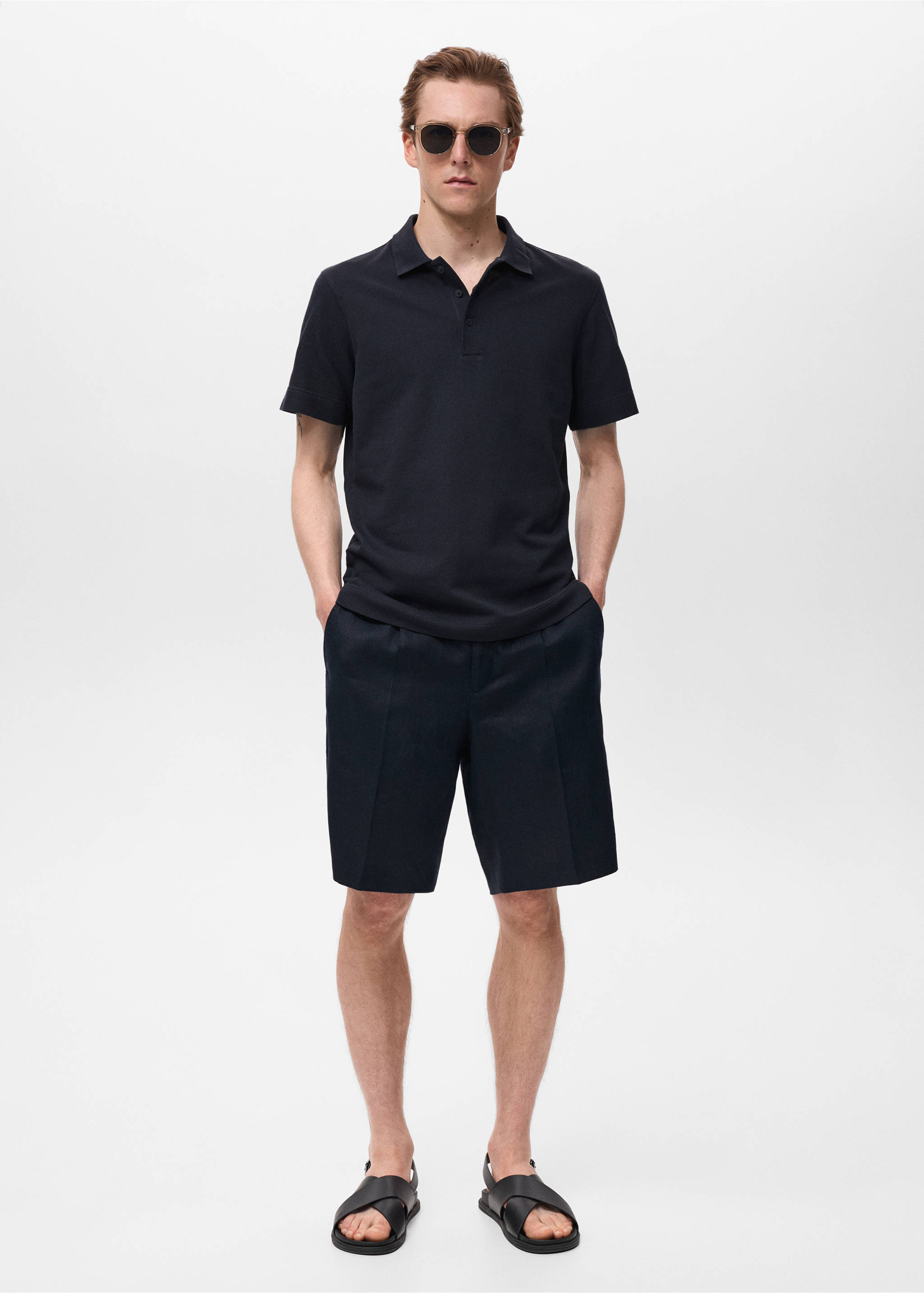 Fine rib-knit polo shirt - General plane, Navy. Ref: 17031232-00.