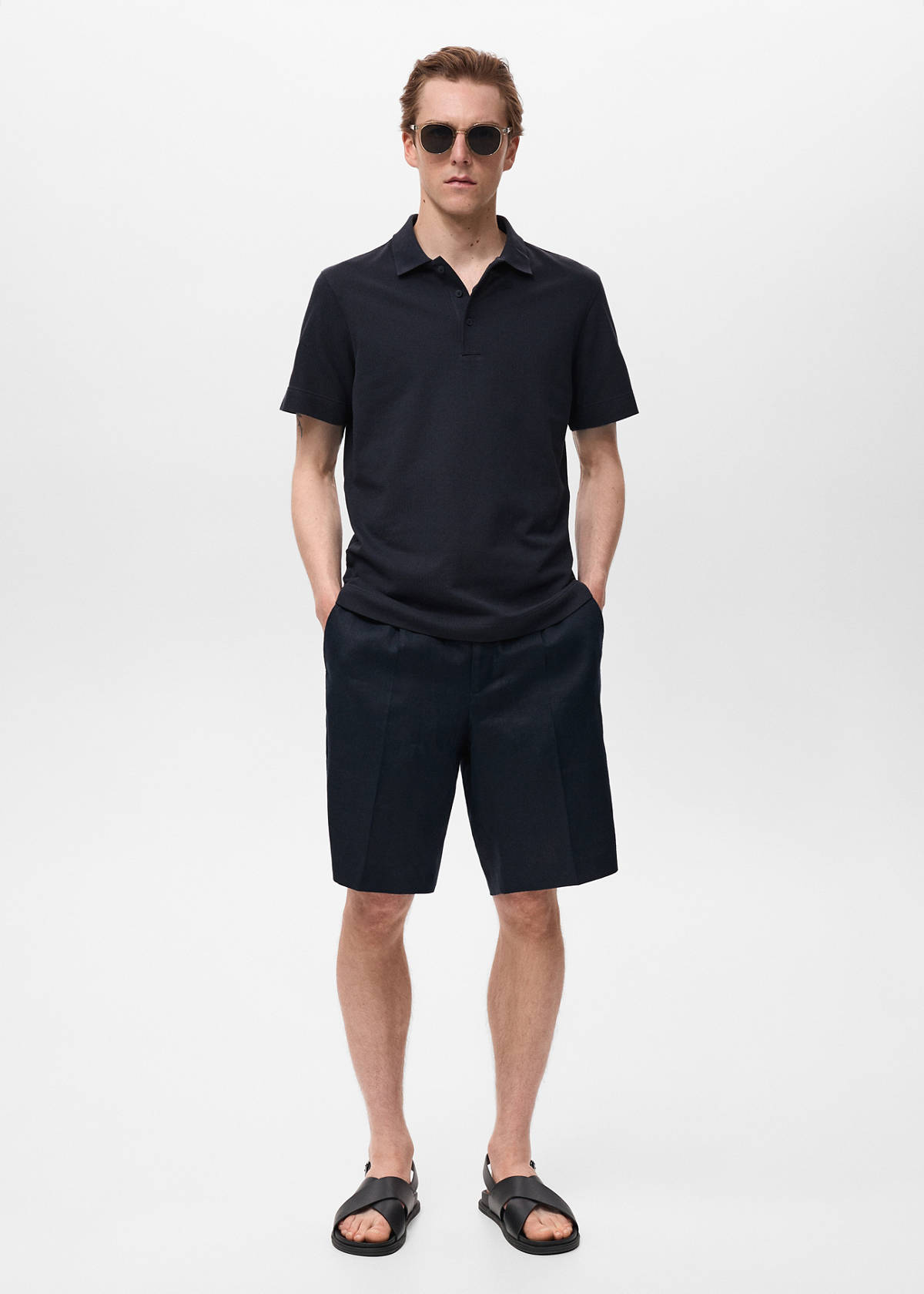 Fine rib-knit polo shirt