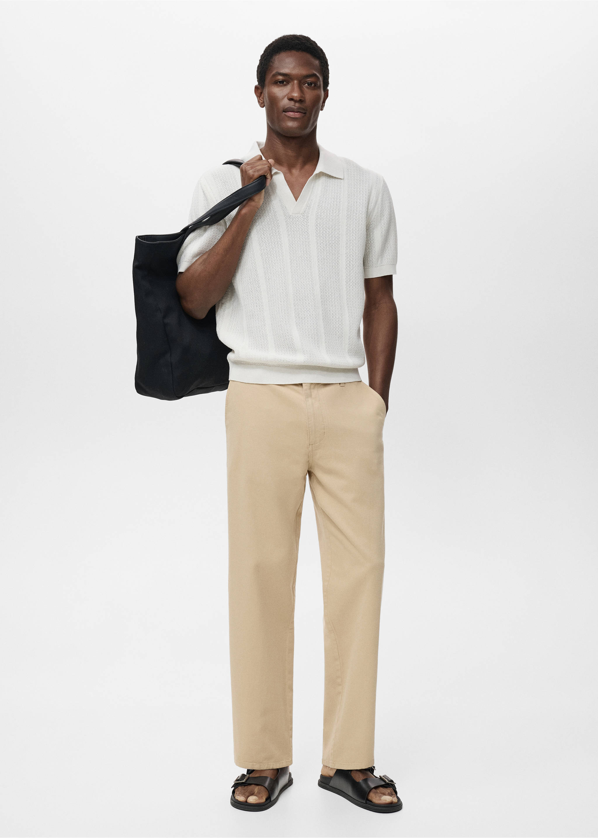 Regular-fit jeans made from a cotton-linen blend - General plane, Beige. Ref: 17031233-00.