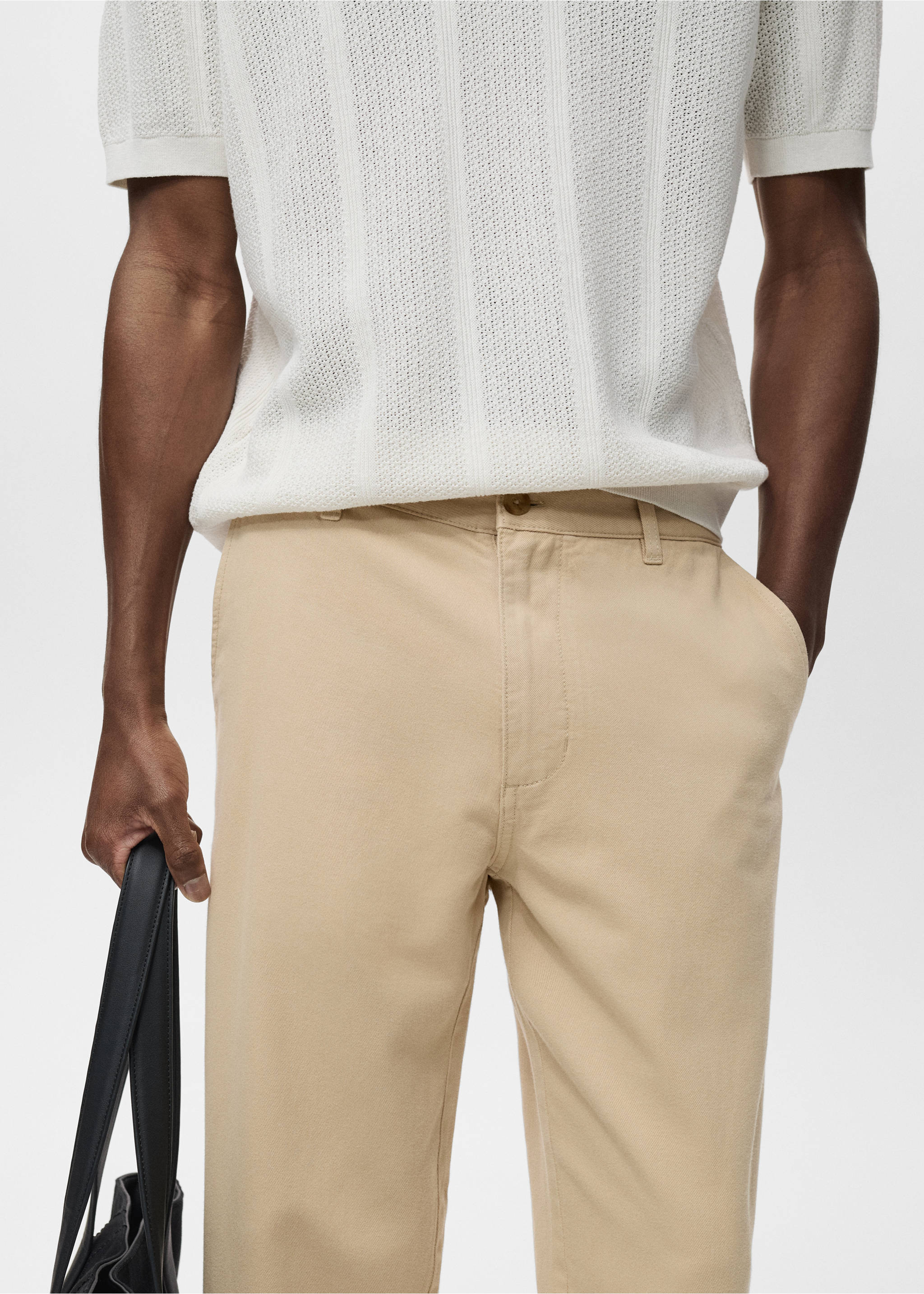 Regular-fit jeans made from a cotton-linen blend - Details of the article 1, Beige. Ref: 17031233-00.