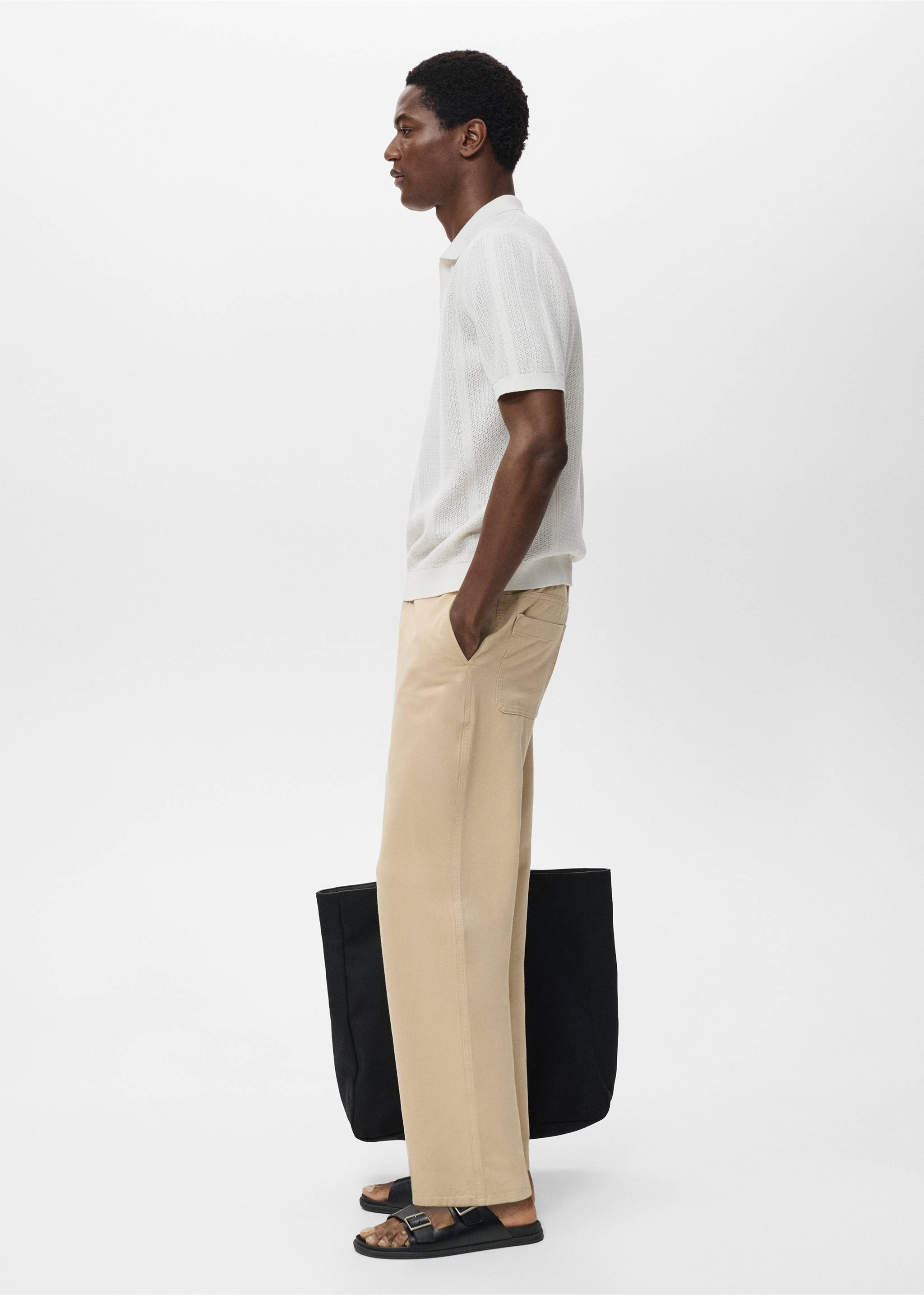 Regular-fit jeans made from a cotton-linen blend - Details of the article 2, Beige. Ref: 17031233-00.