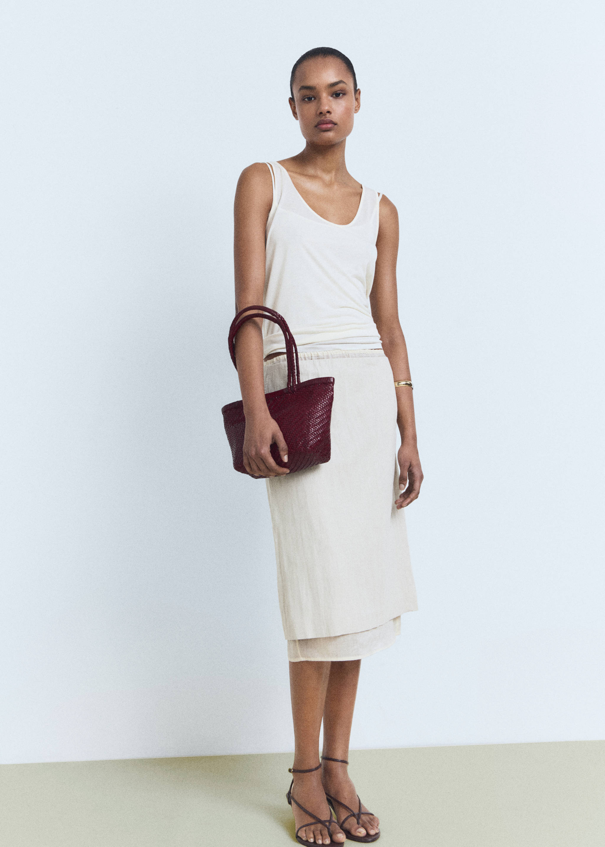 Medium braided leather bag - General plane, Burgundy. Ref: 17031236-00.