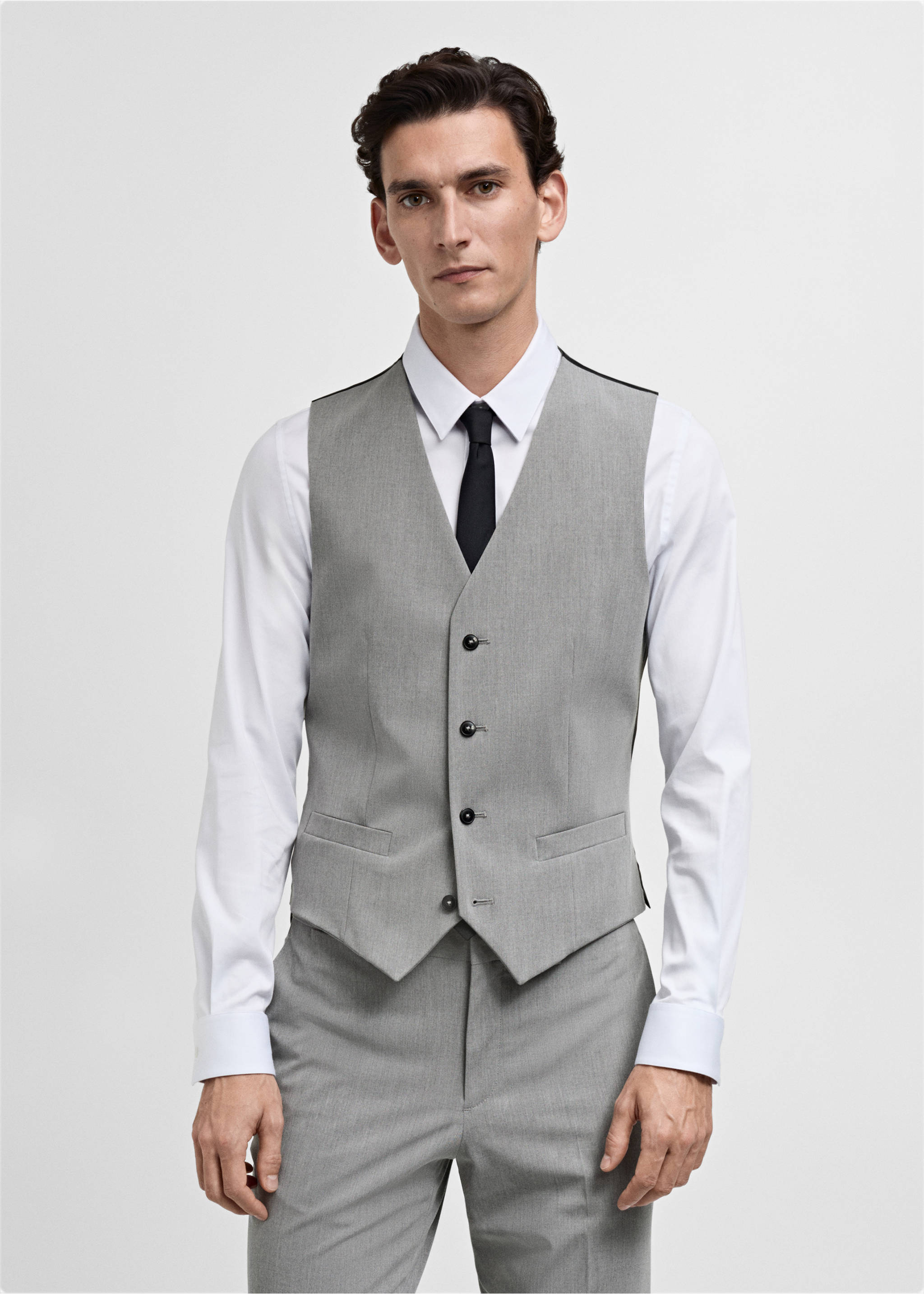 Paris super slim-fit suit waistcoat - Medium plane, Grey. Ref: 17031237-00.