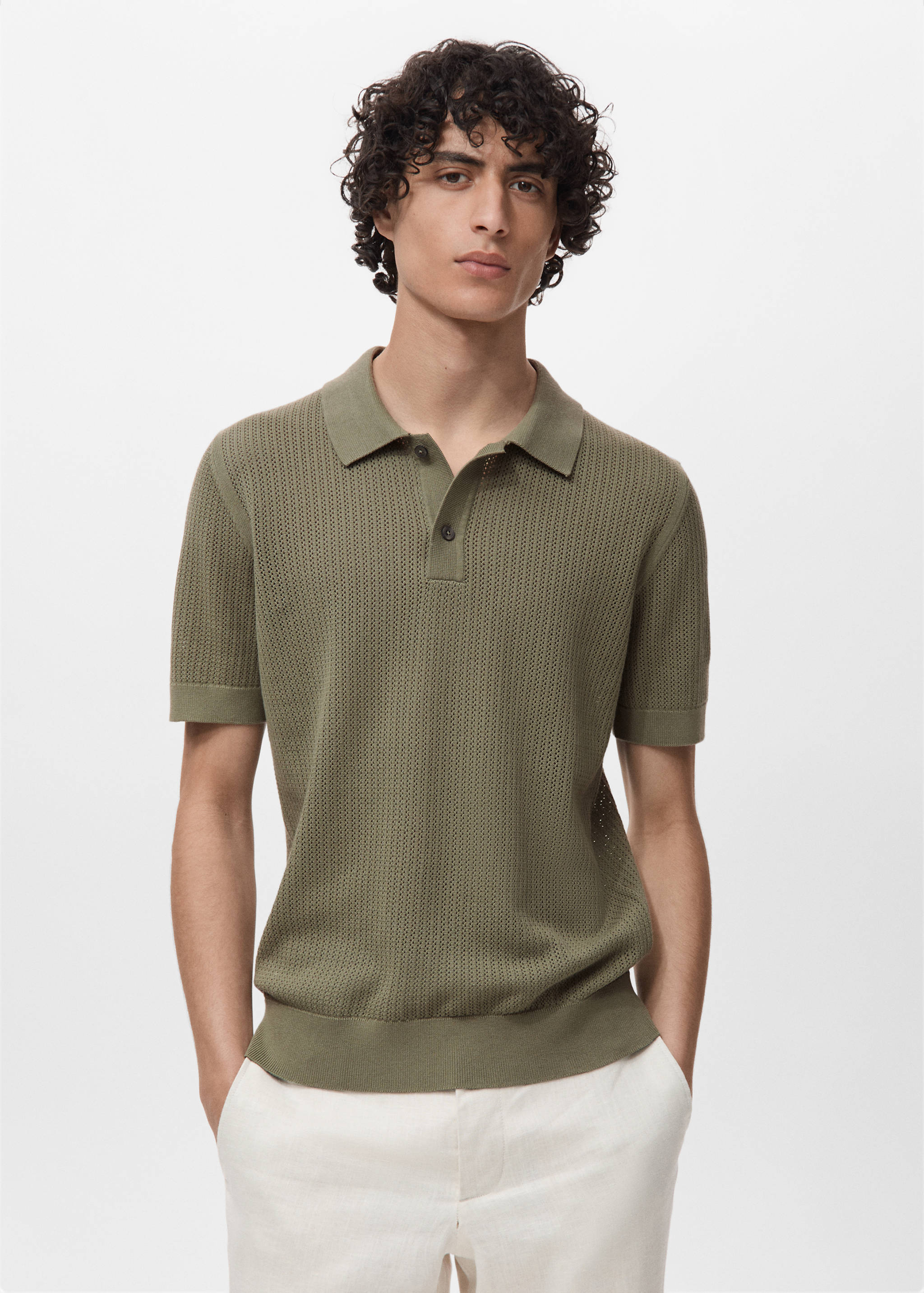 Polo maille ajourée coton - Plan moyen