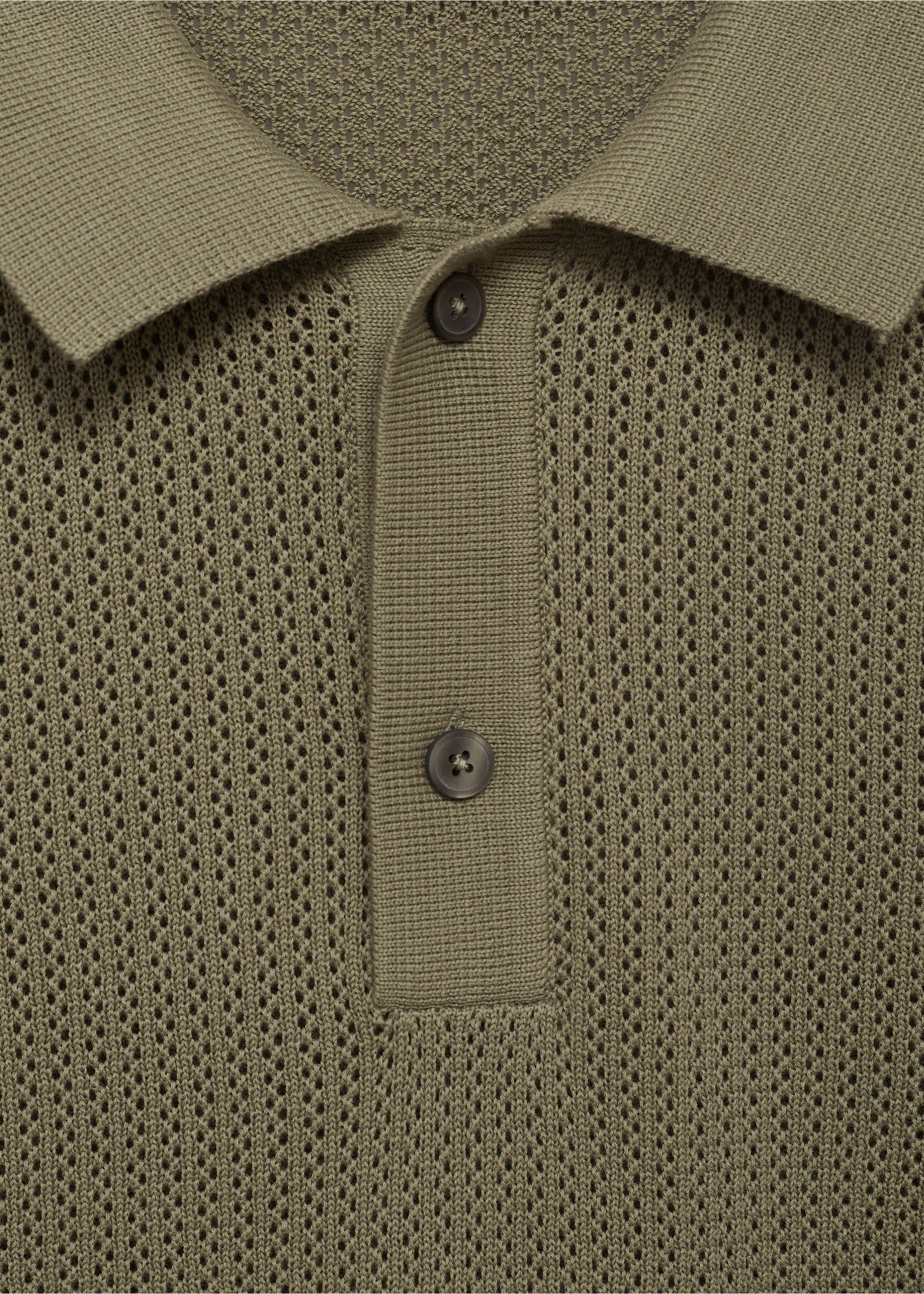 Openwork knitted cotton polo shirt - Details of the article 8, Green. Ref: 17031244-00.