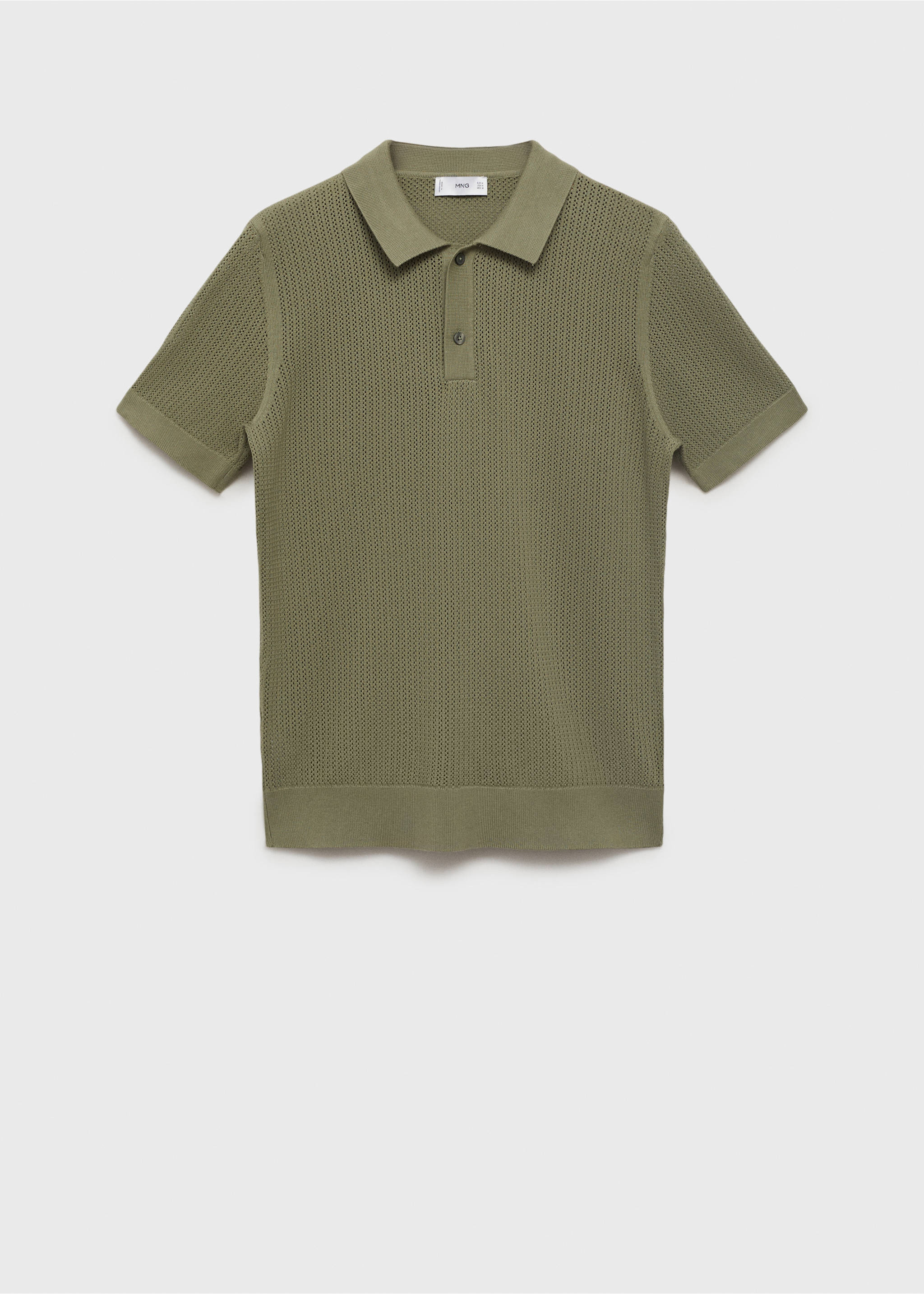 Openwork knitted cotton polo shirt - Article without model, Green. Ref: 17031244-00.