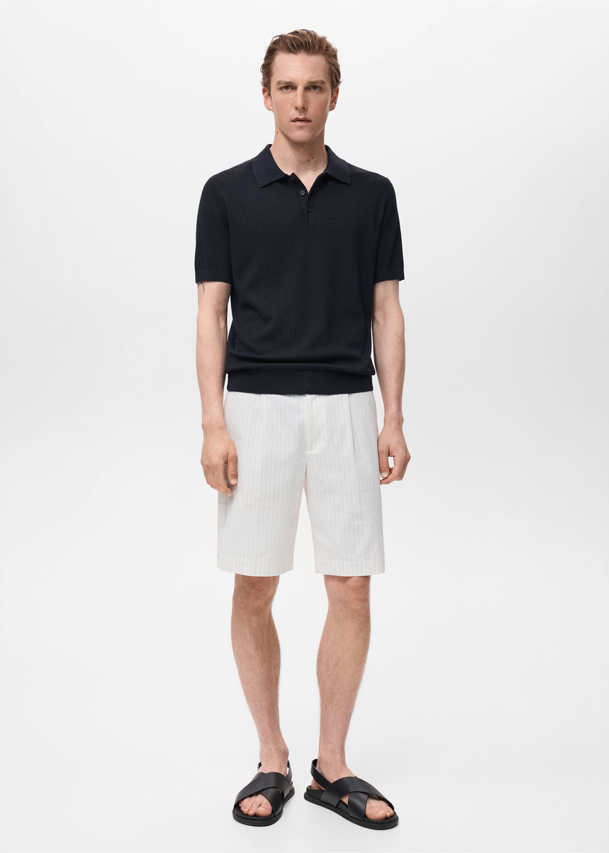 Polo maille côtelée - Plan général, Bleu marine. Ref: 17031246-00.