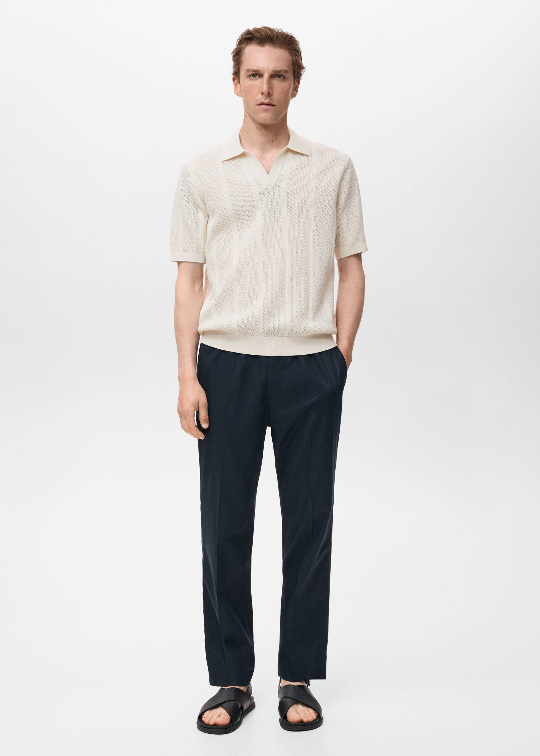 Baumwoll-Poloshirt mit Lochmuster - Allgemeine Ansicht