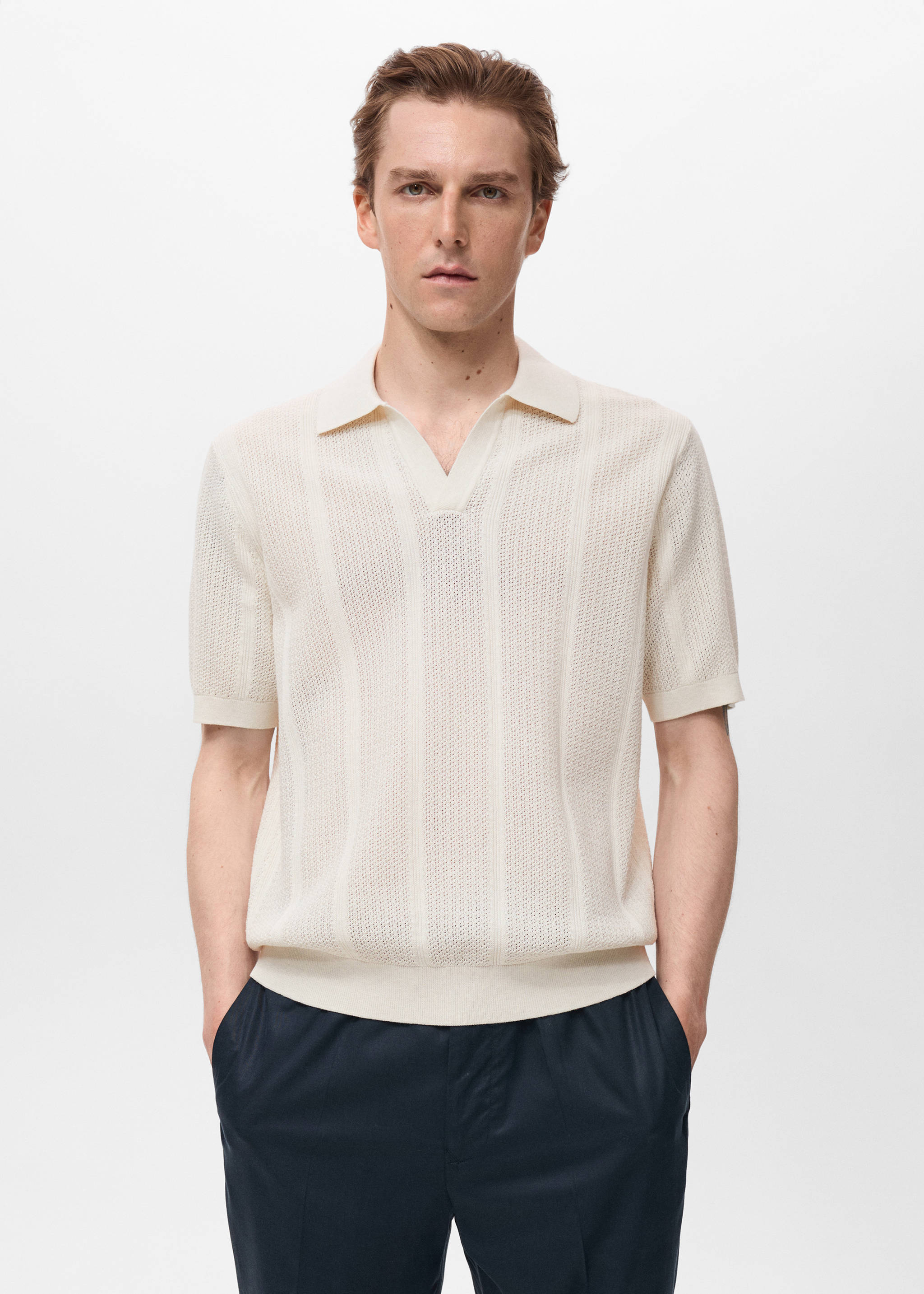 Baumwoll-Poloshirt mit Lochmuster - Mittlere Ansicht