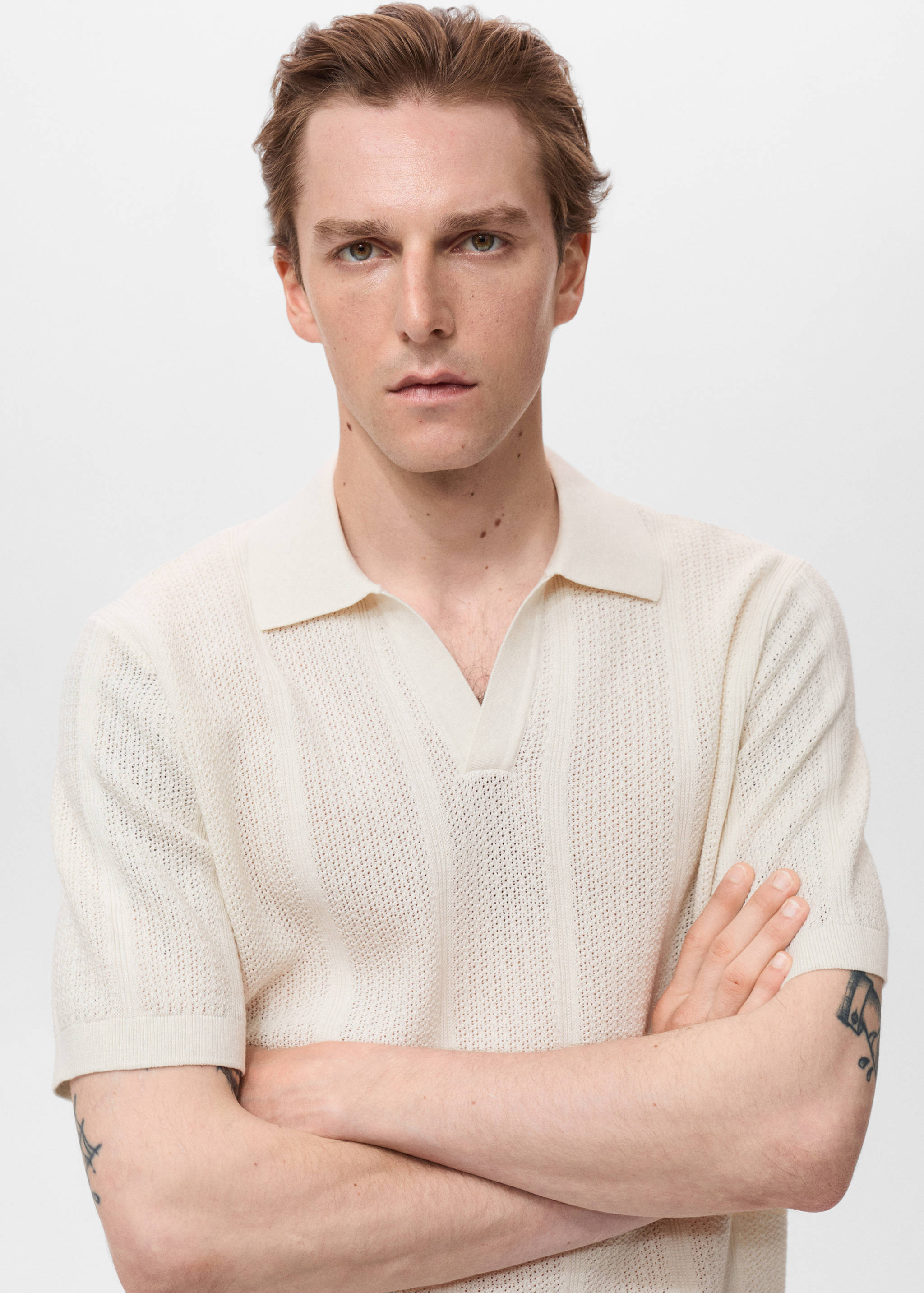 Baumwoll-Poloshirt mit Lochmuster - Detail des Artikels 1