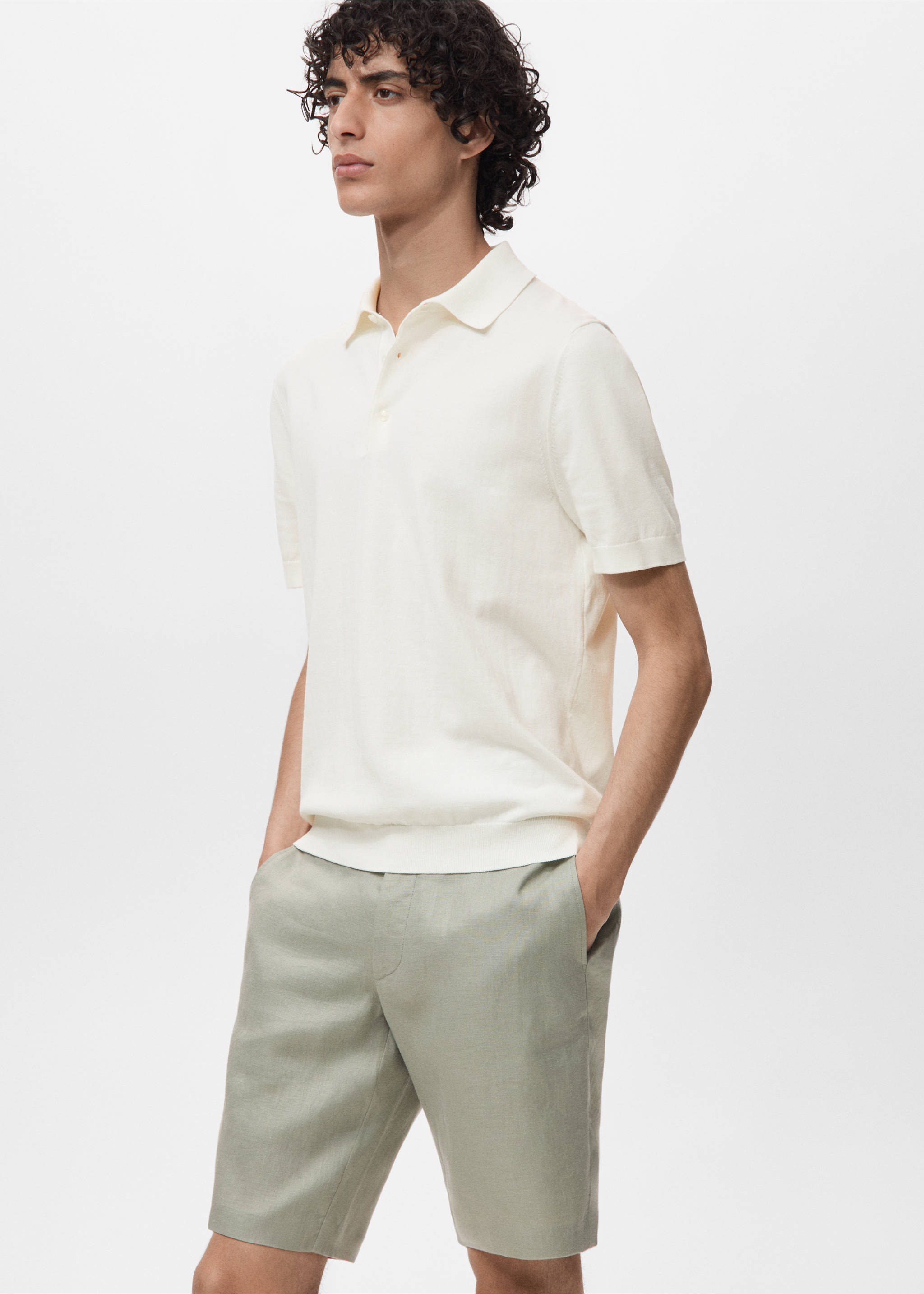 100% cotton fine-knit polo shirt - Details of the article 2, Off White. Ref: 17031248-00.
