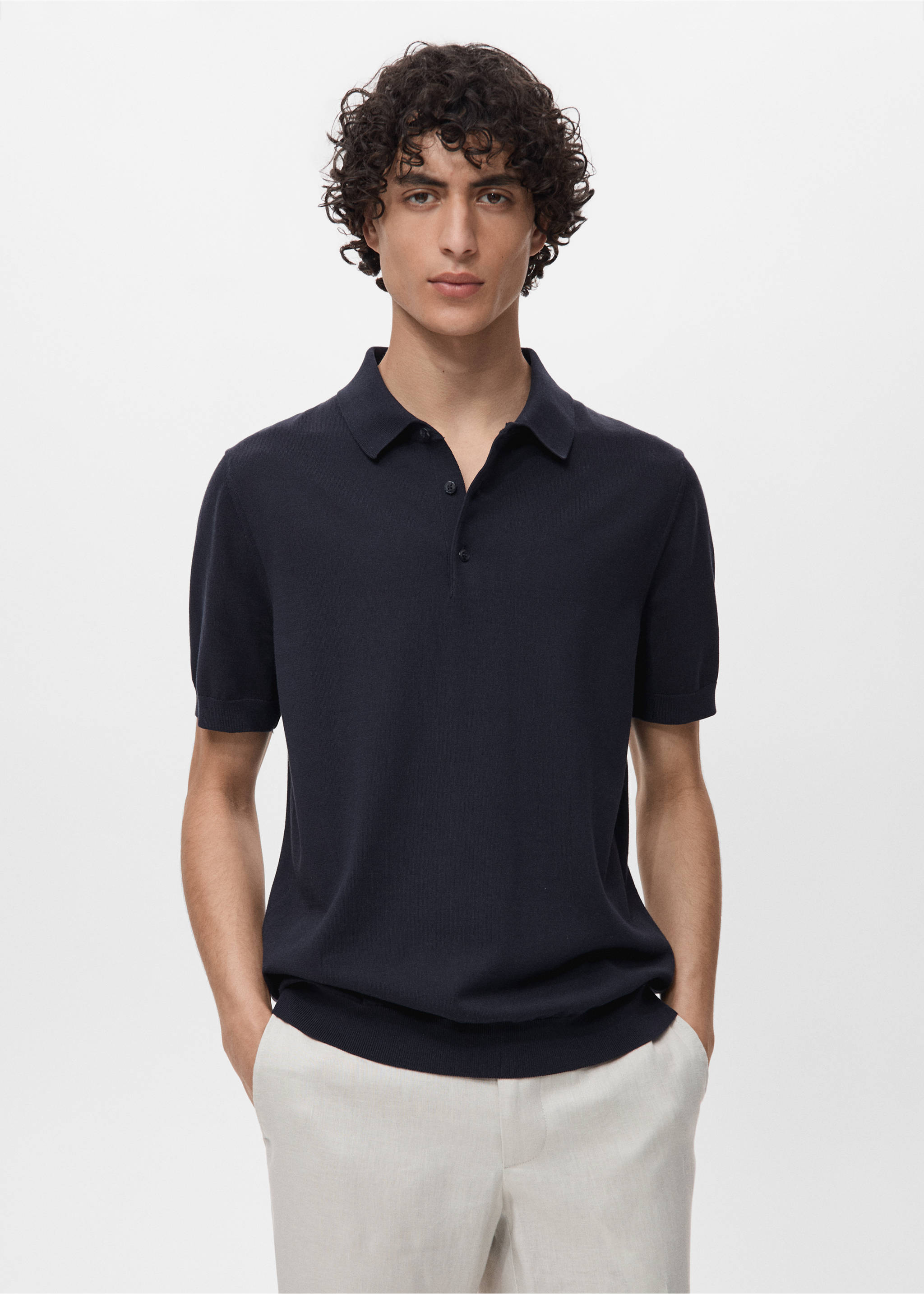 100% cotton fine-knit polo shirt - Medium plane, Night Blue. Ref: 17031248-00.