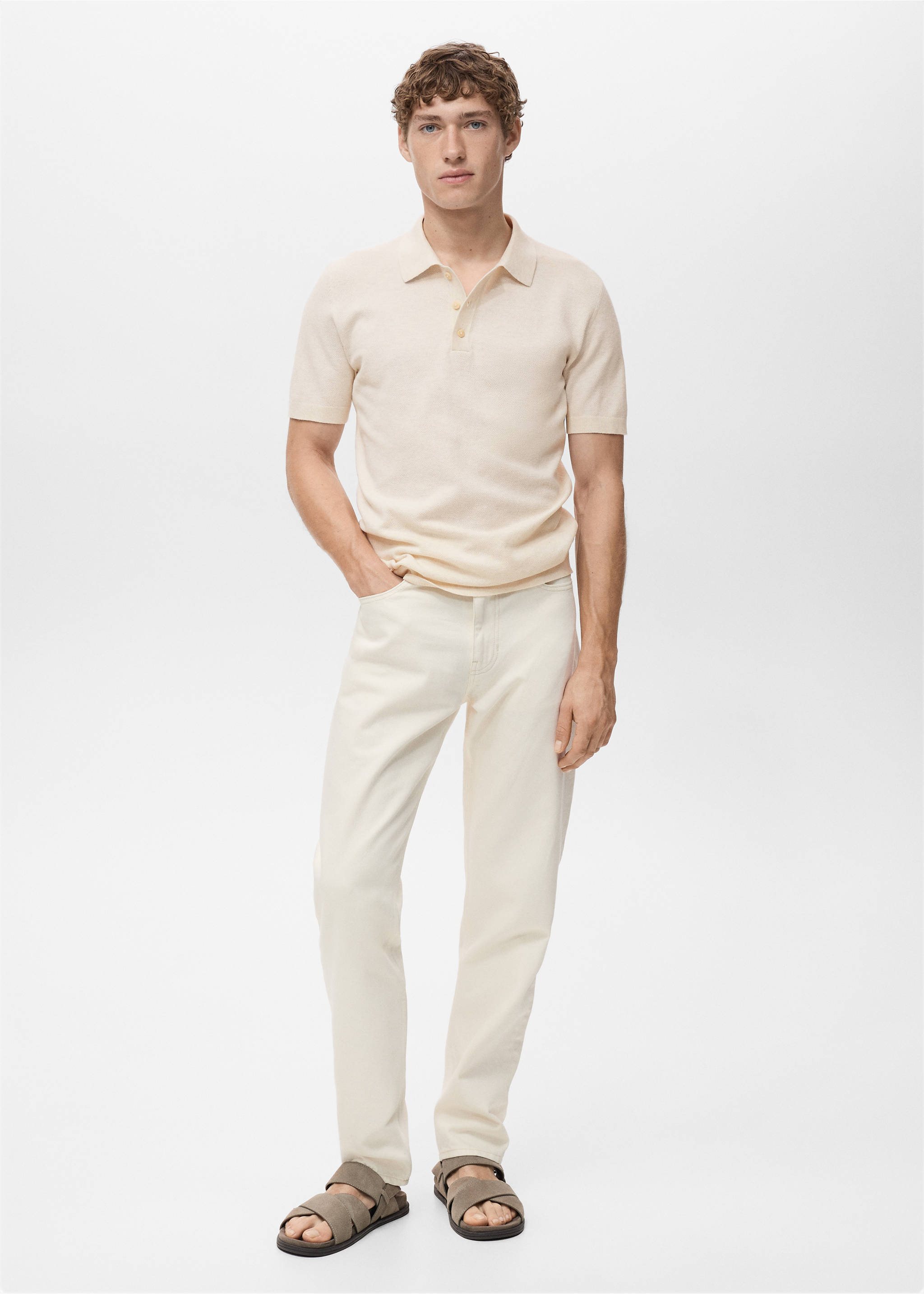 Fine-knit cotton polo shirt - General plane, Ivory White. Ref: 17031249-00.