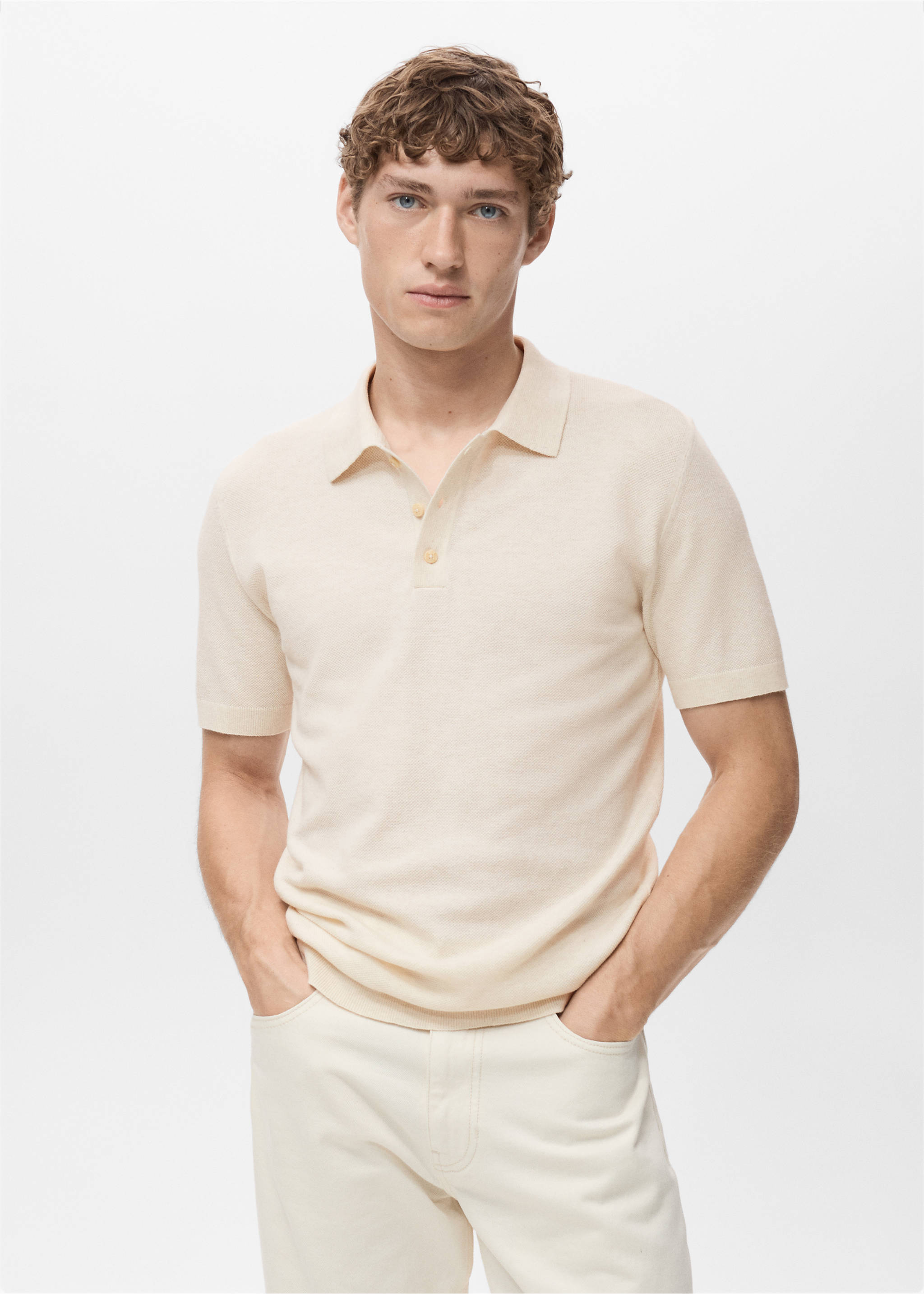 Fine-knit cotton polo shirt - Medium plane, Ivory White. Ref: 17031249-00.