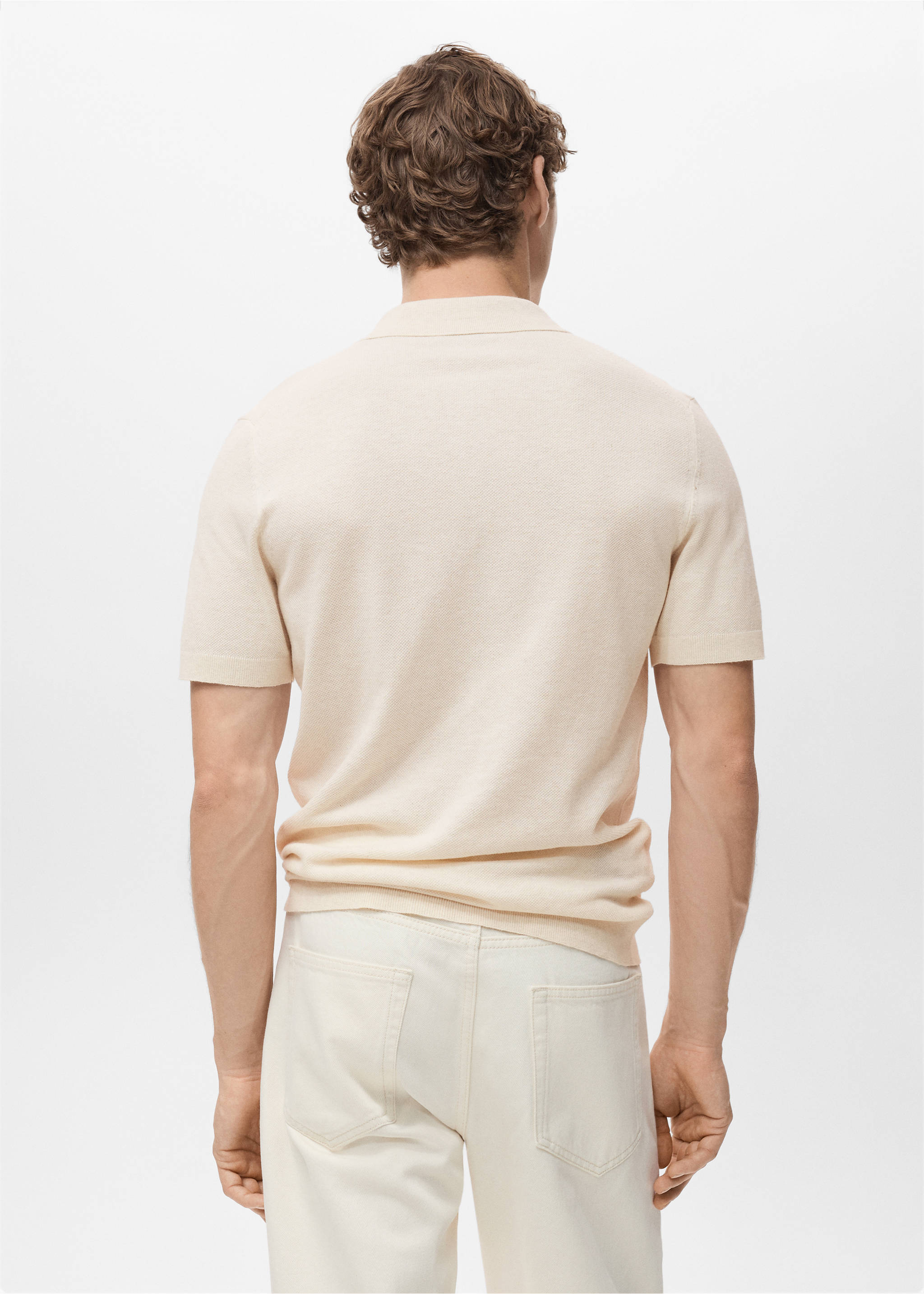 Fine-knit cotton polo shirt - Reverse of the article, Ivory White. Ref: 17031249-00.