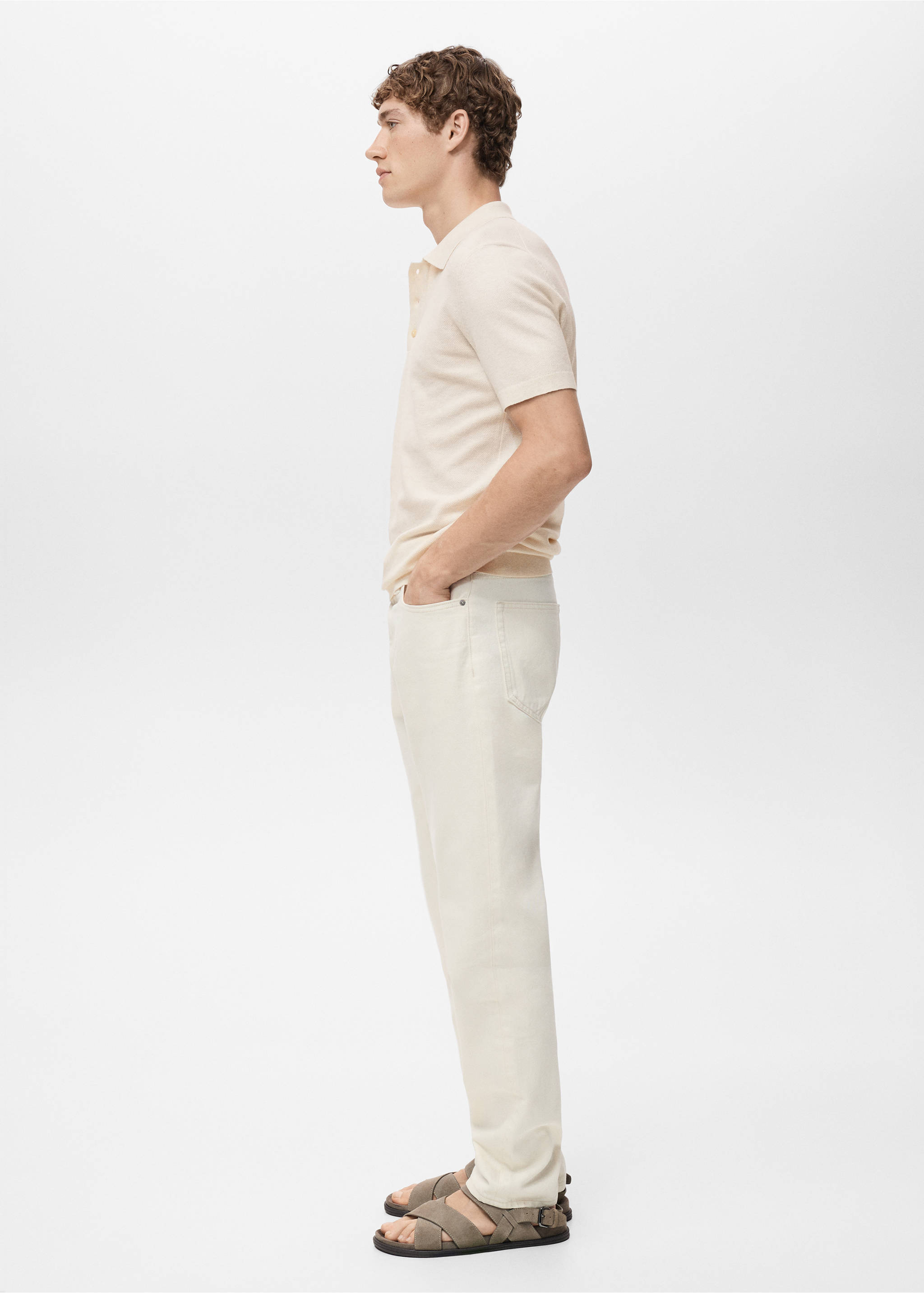 Fine-knit cotton polo shirt - Details of the article 2, Ivory White. Ref: 17031249-00.
