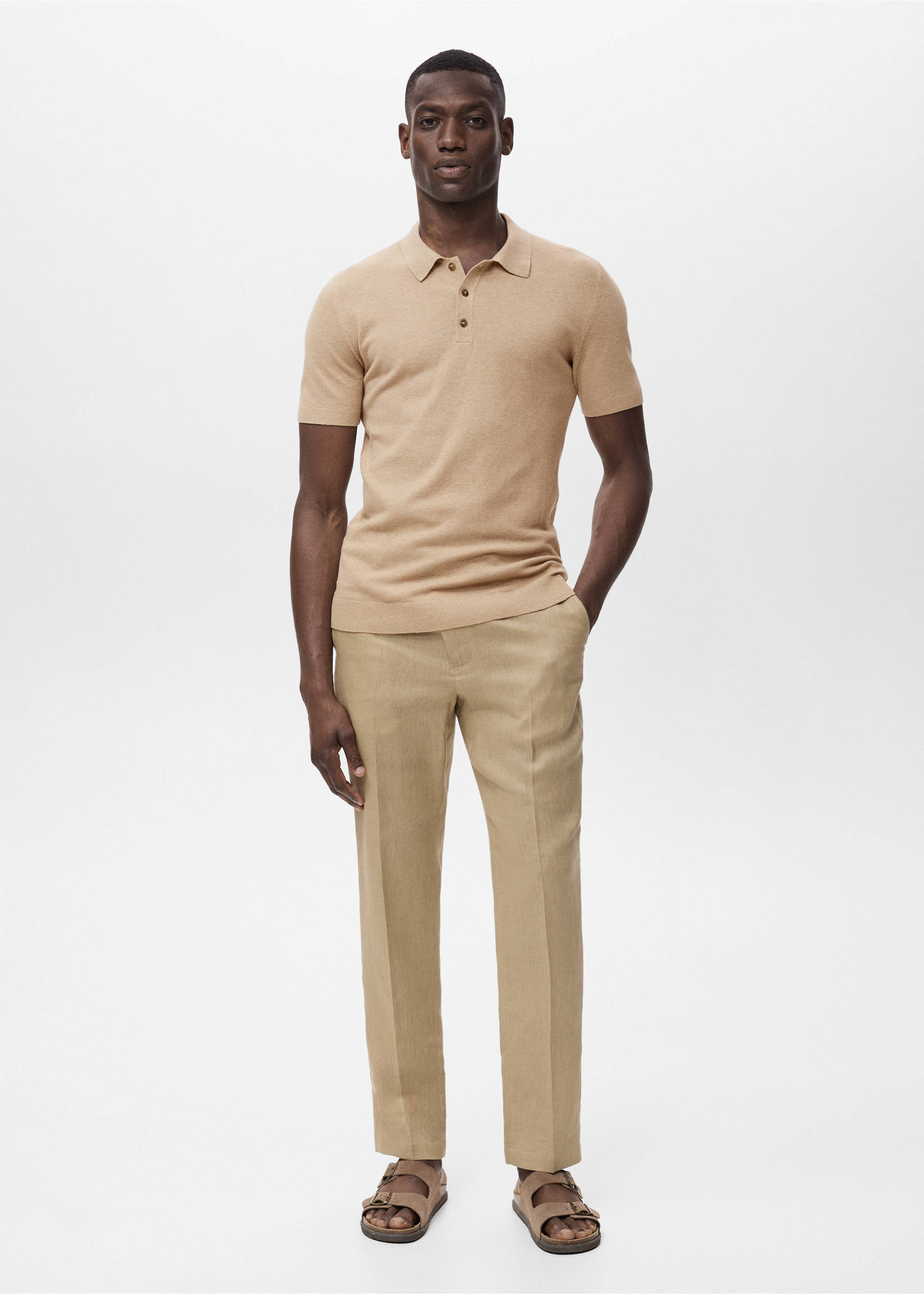 Fine-knit cotton polo shirt - General plane, Beige. Ref: 17031249-00.