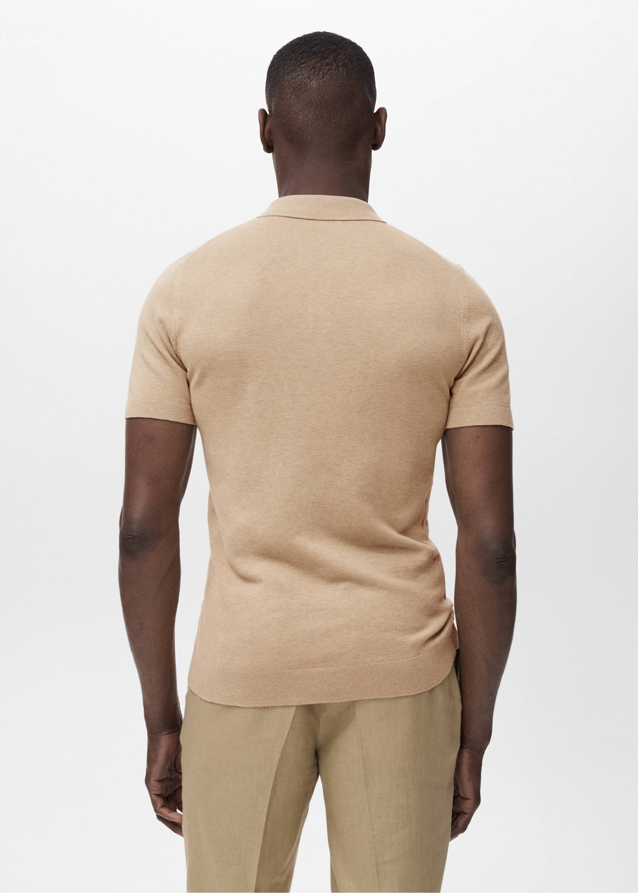 Fine-knit cotton polo shirt - Reverse of the article, Beige. Ref: 17031249-00.