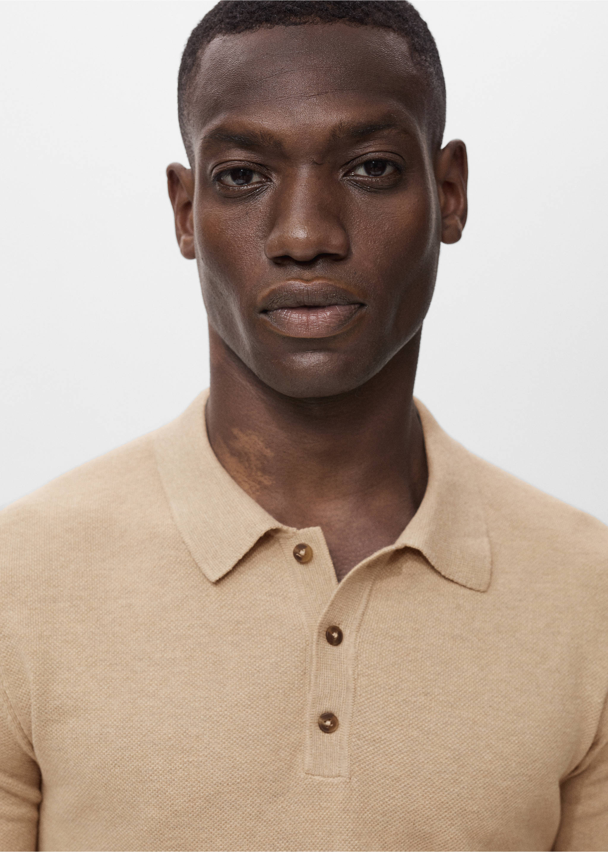 Fine-knit cotton polo shirt - Details of the article 1, Beige. Ref: 17031249-00.