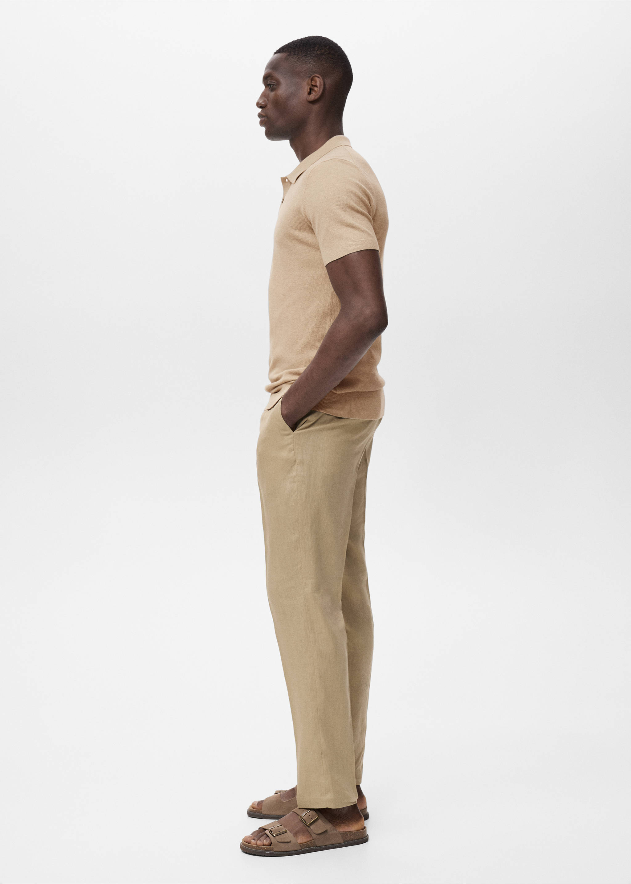 Fine-knit cotton polo shirt - Details of the article 2, Beige. Ref: 17031249-00.
