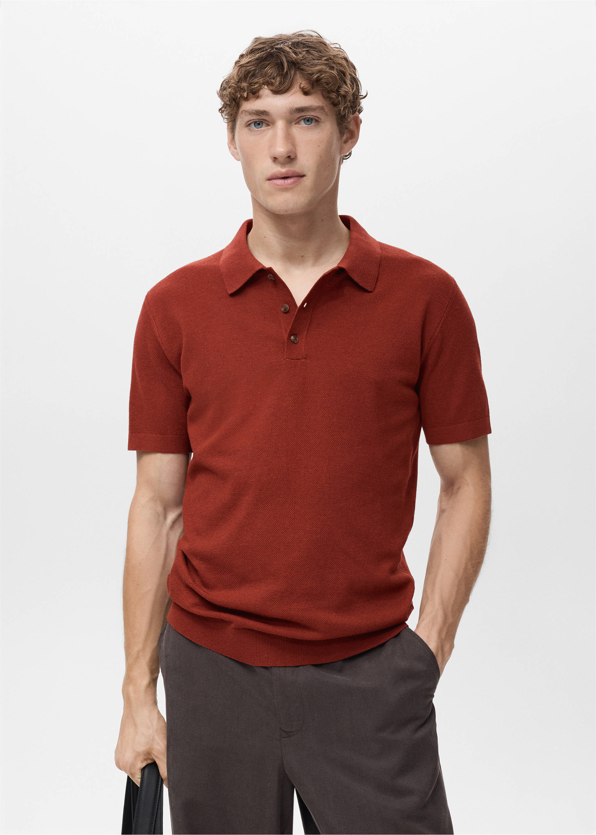 Fine-knit cotton polo shirt - Medium plane, Burnt Orange. Ref: 17031249-00.