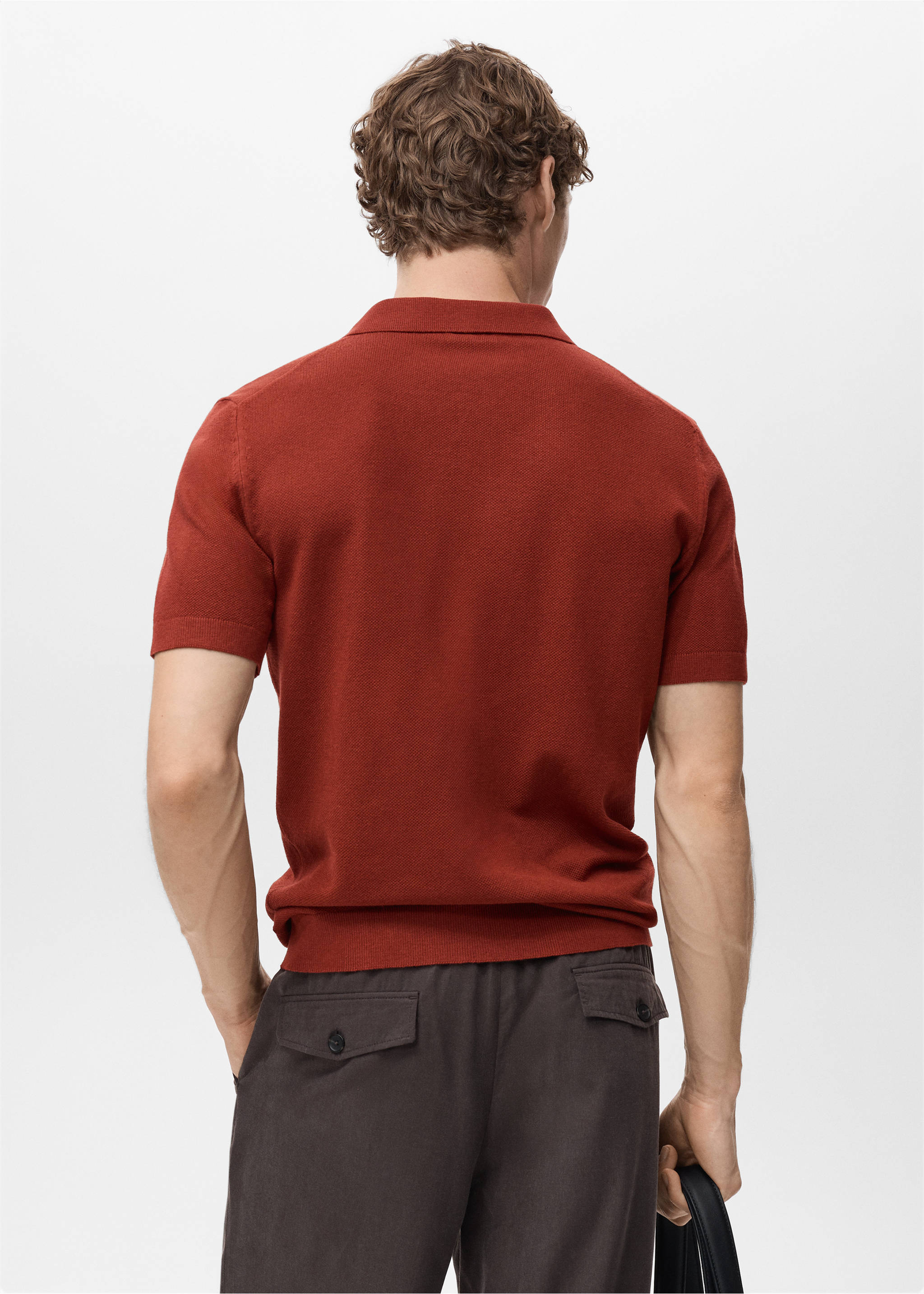 Fine-knit cotton polo shirt - Reverse of the article, Burnt Orange. Ref: 17031249-00.