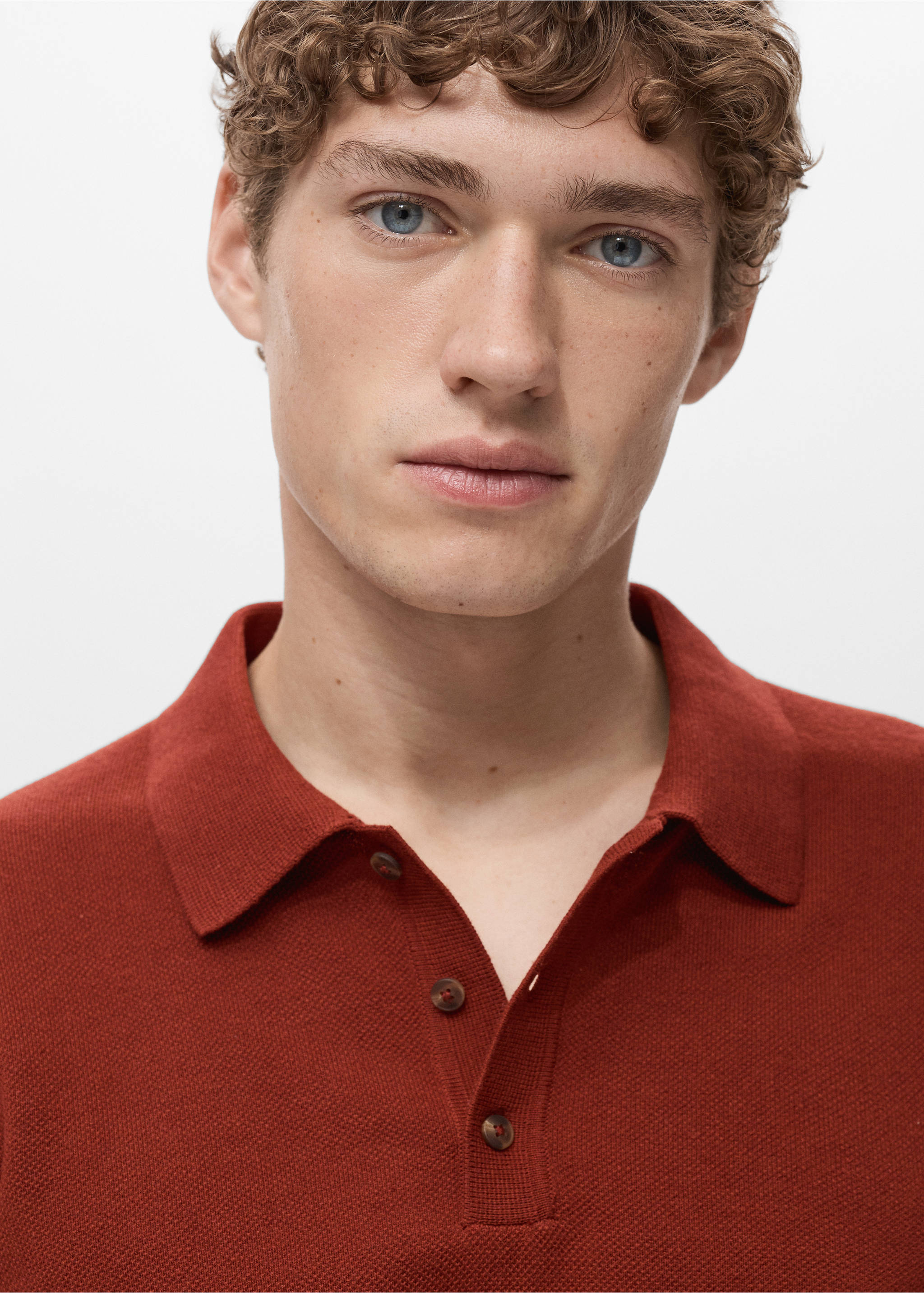Fine-knit cotton polo shirt - Details of the article 1, Burnt Orange. Ref: 17031249-00.